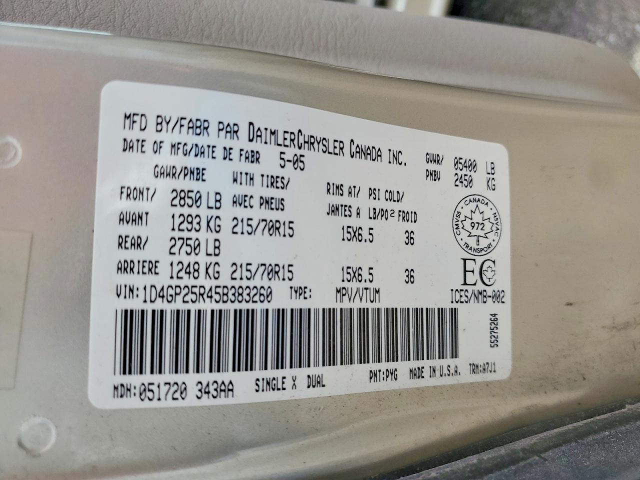 2005 Dodge Caravan Se Золотой vin: 1D4GP25R45B383260