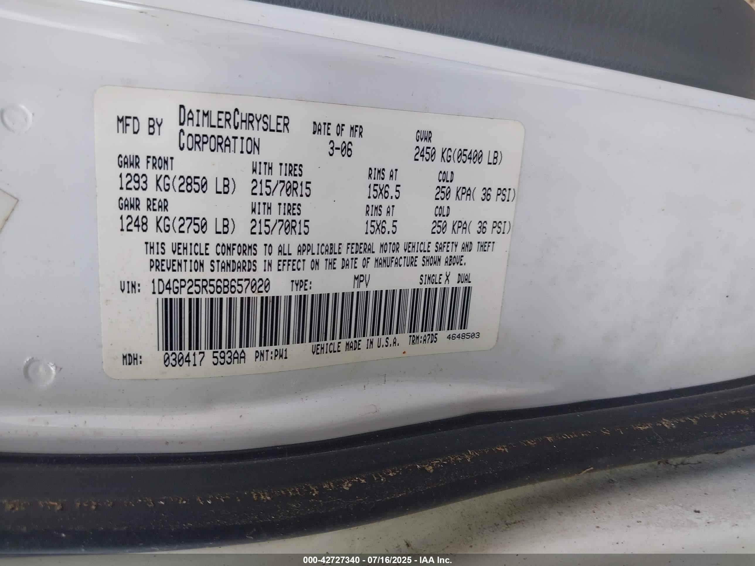 2006 Dodge Caravan Se White vin: 1D4GP25R56B657020