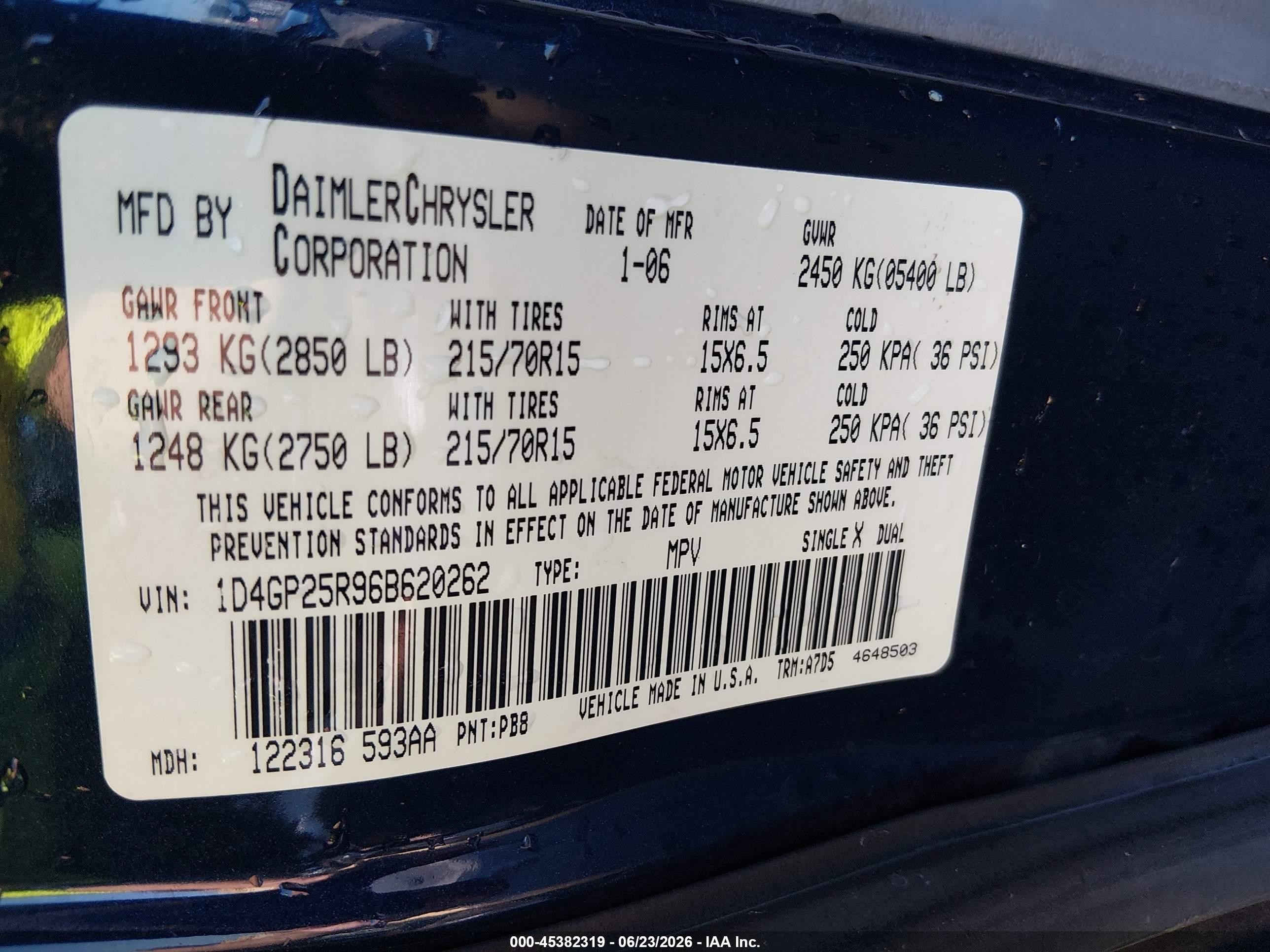 2006 Dodge Caravan Se Blue vin: 1D4GP25R96B620262