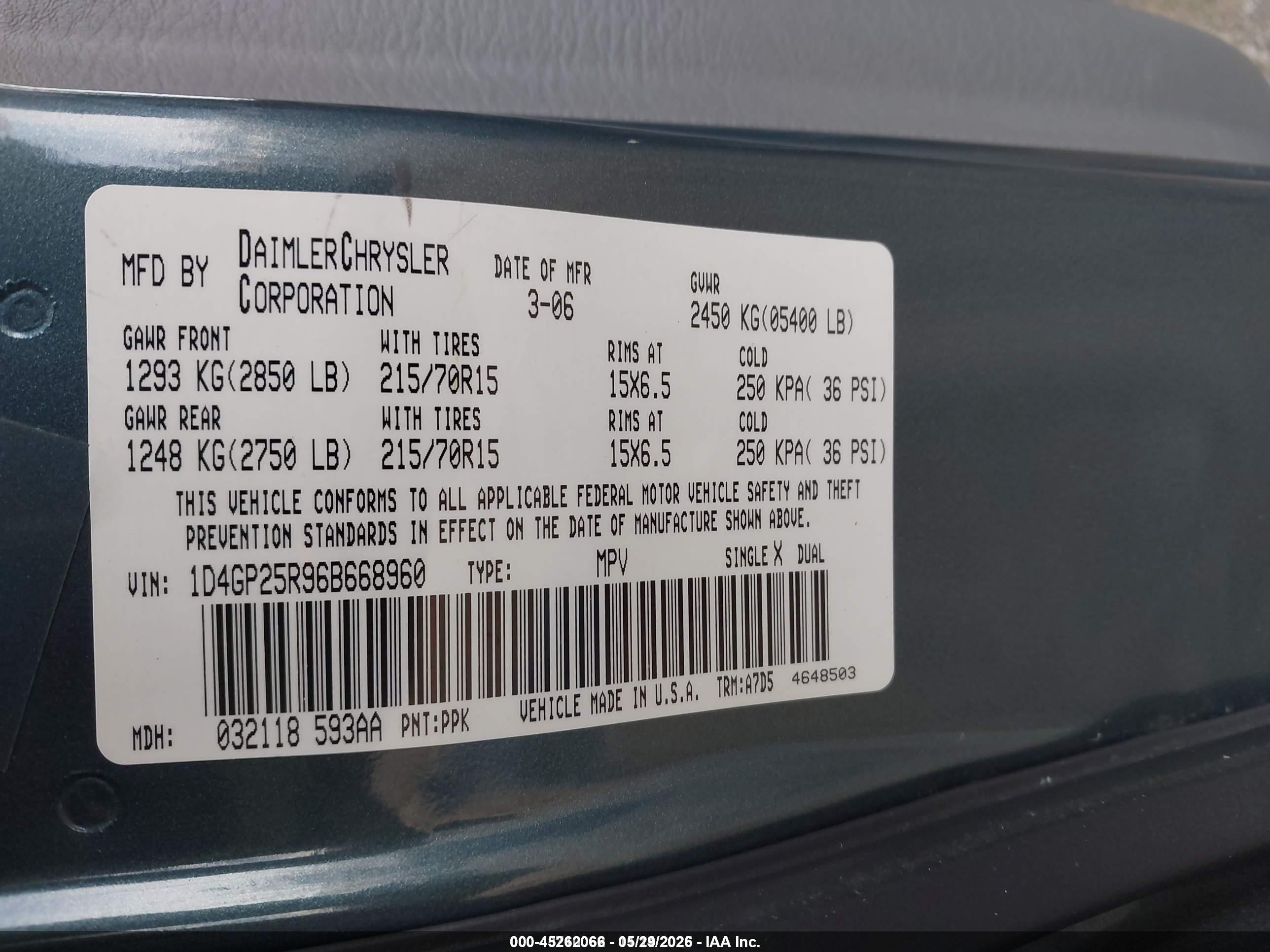2006 Dodge Caravan Se Зеленый vin: 1D4GP25R96B668960