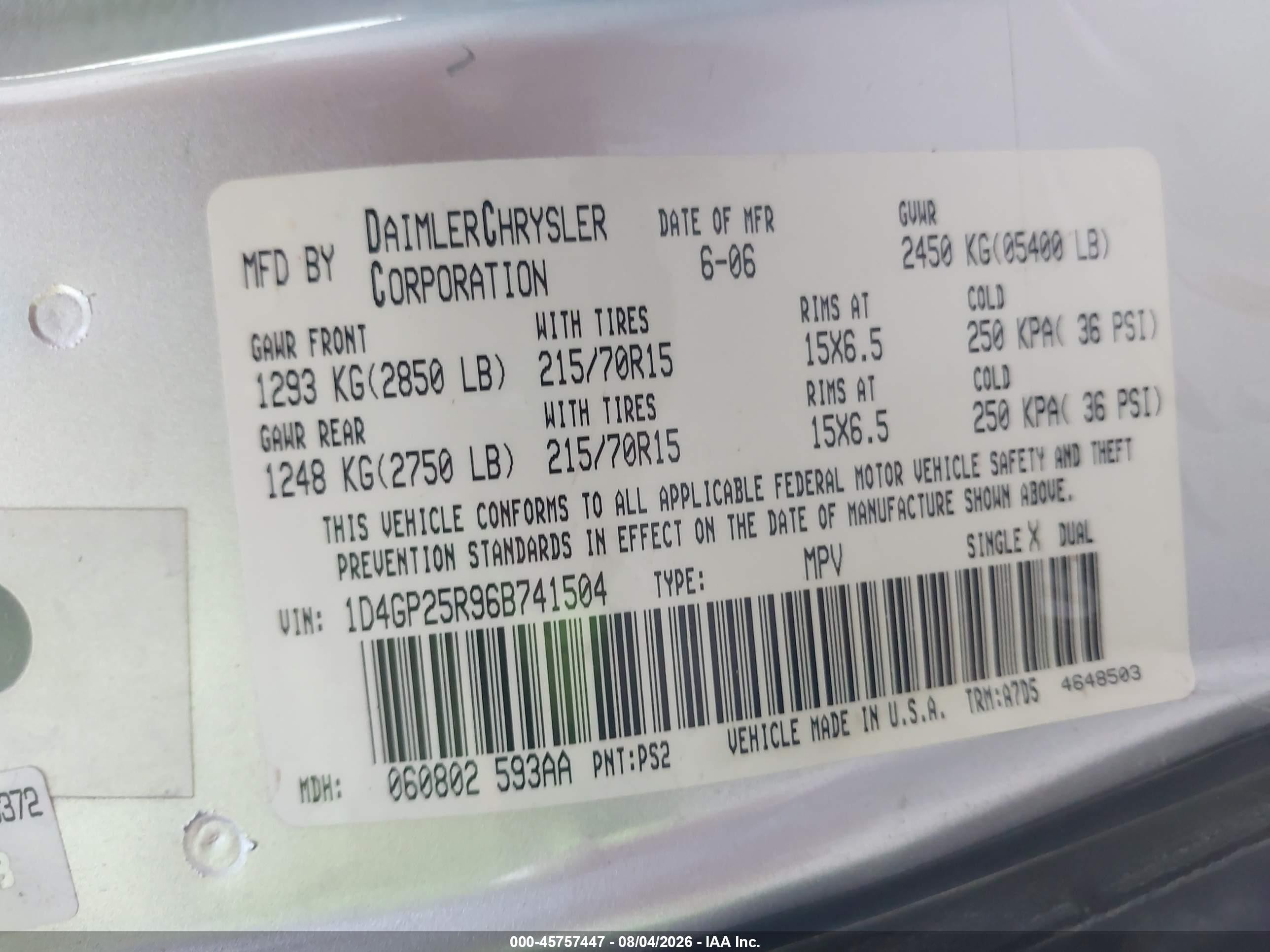 2006 Dodge Caravan Se Silver vin: 1D4GP25R96B741504