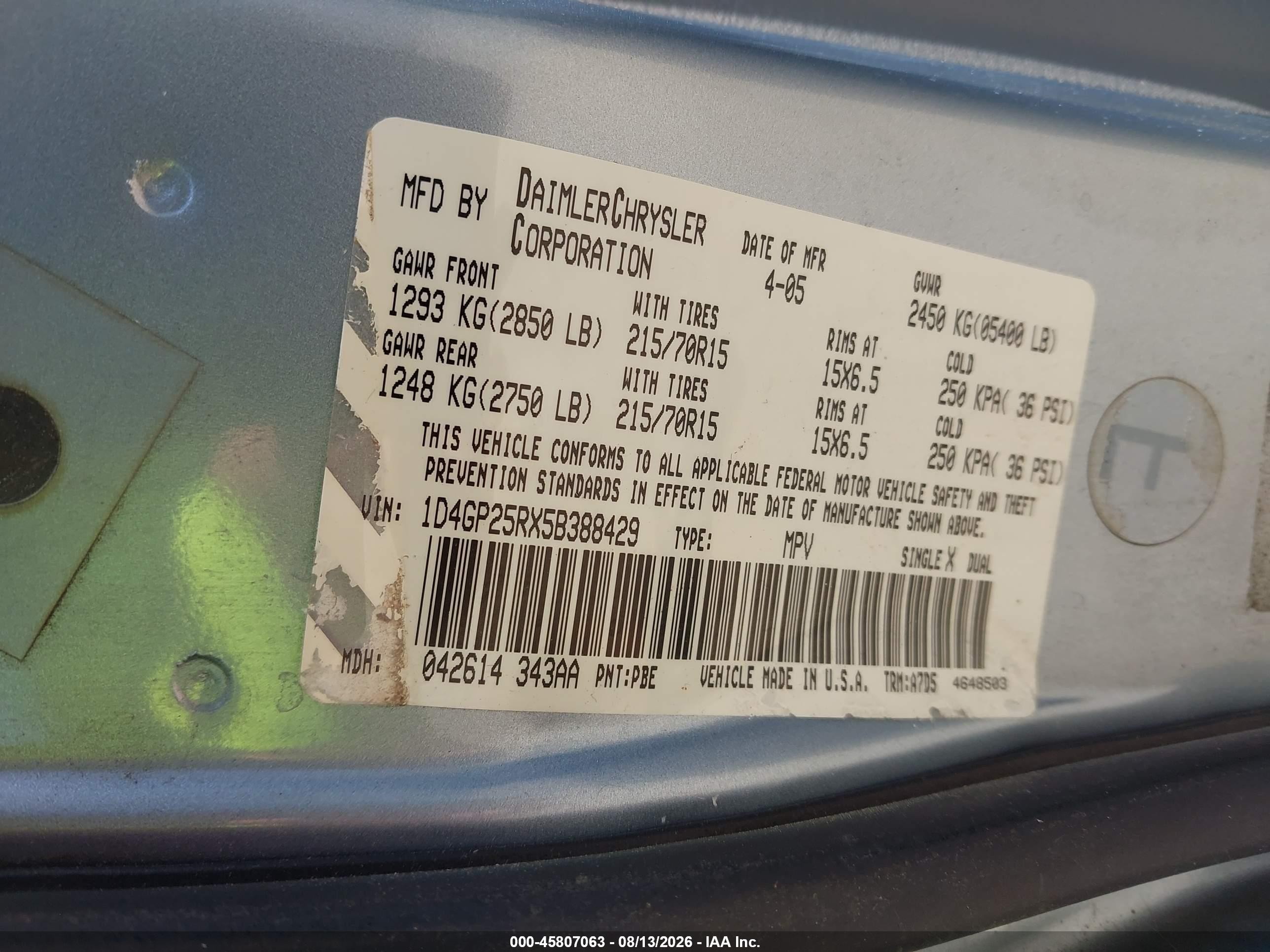 2005 Dodge Caravan Se Light Blue vin: 1D4GP25RX5B388429