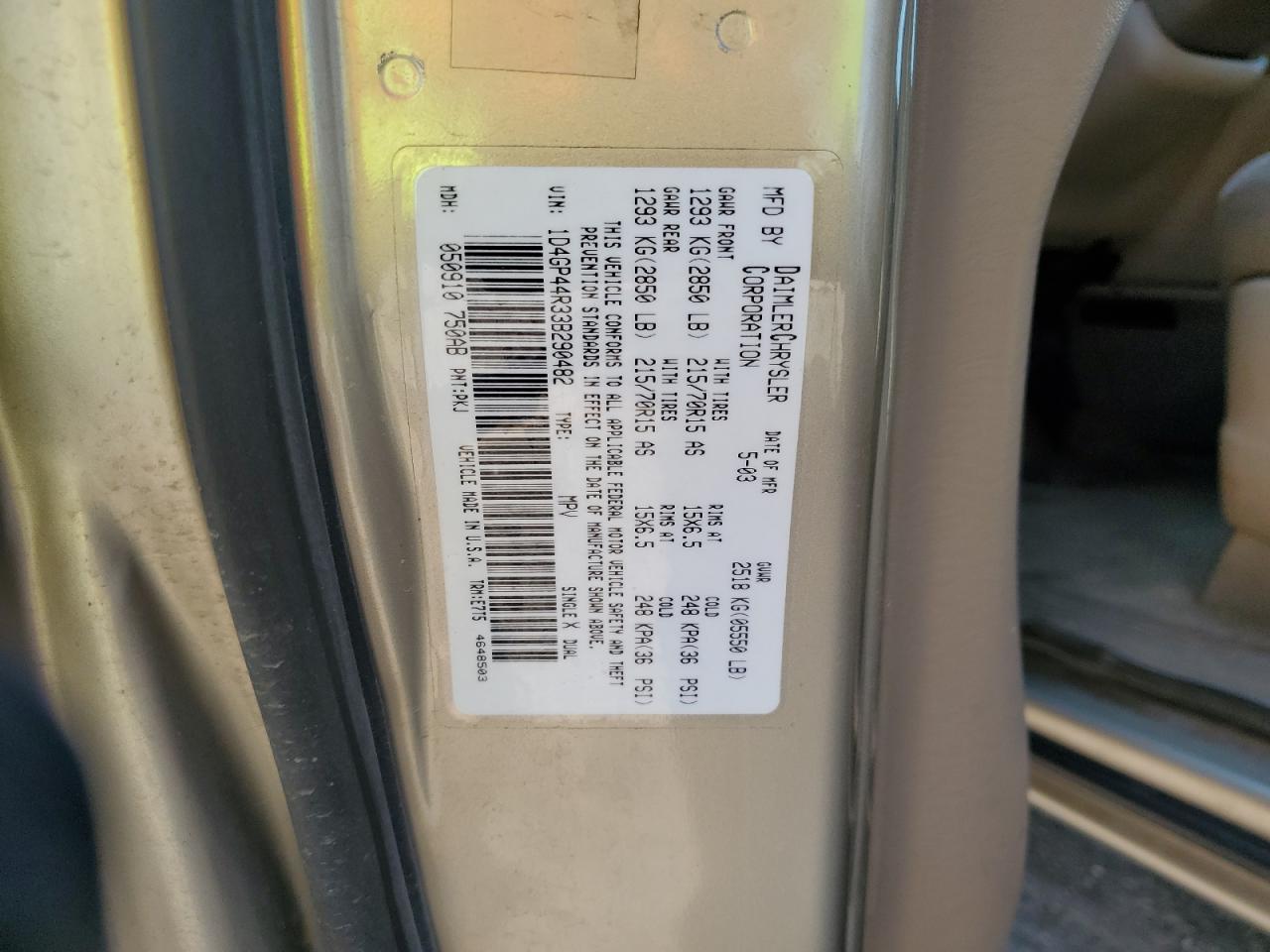 2003 Dodge Grand Caravan Sport Tan vin: 1D4GP44R33B290482