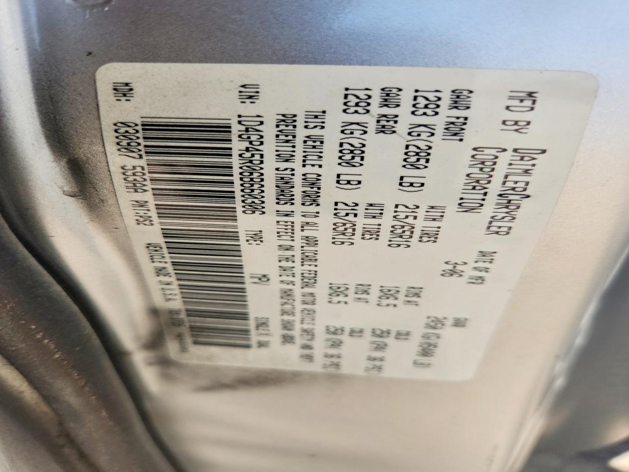 2006 Dodge Caravan Sxt Silver vin: 1D4GP45R06B660306