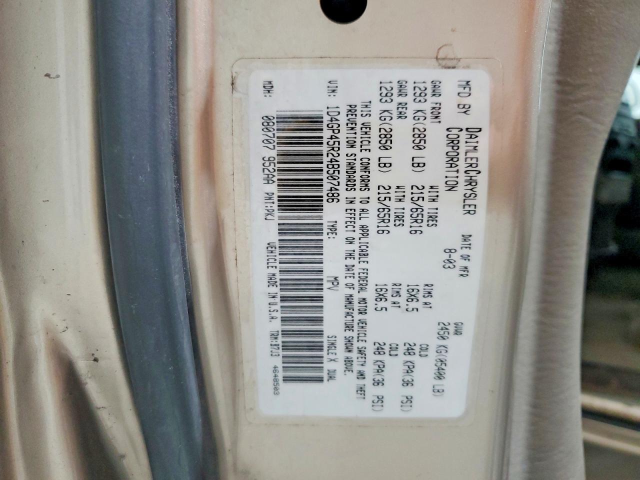 2004 Dodge Caravan Sxt Золотой vin: 1D4GP45R24B507486