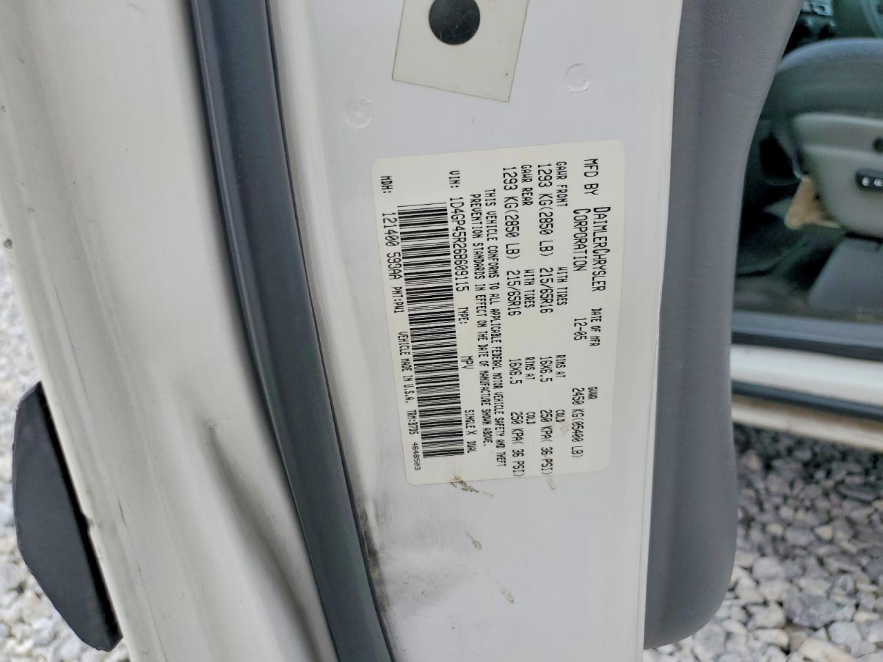 2006 Dodge Caravan Sxt White vin: 1D4GP45R26B609115