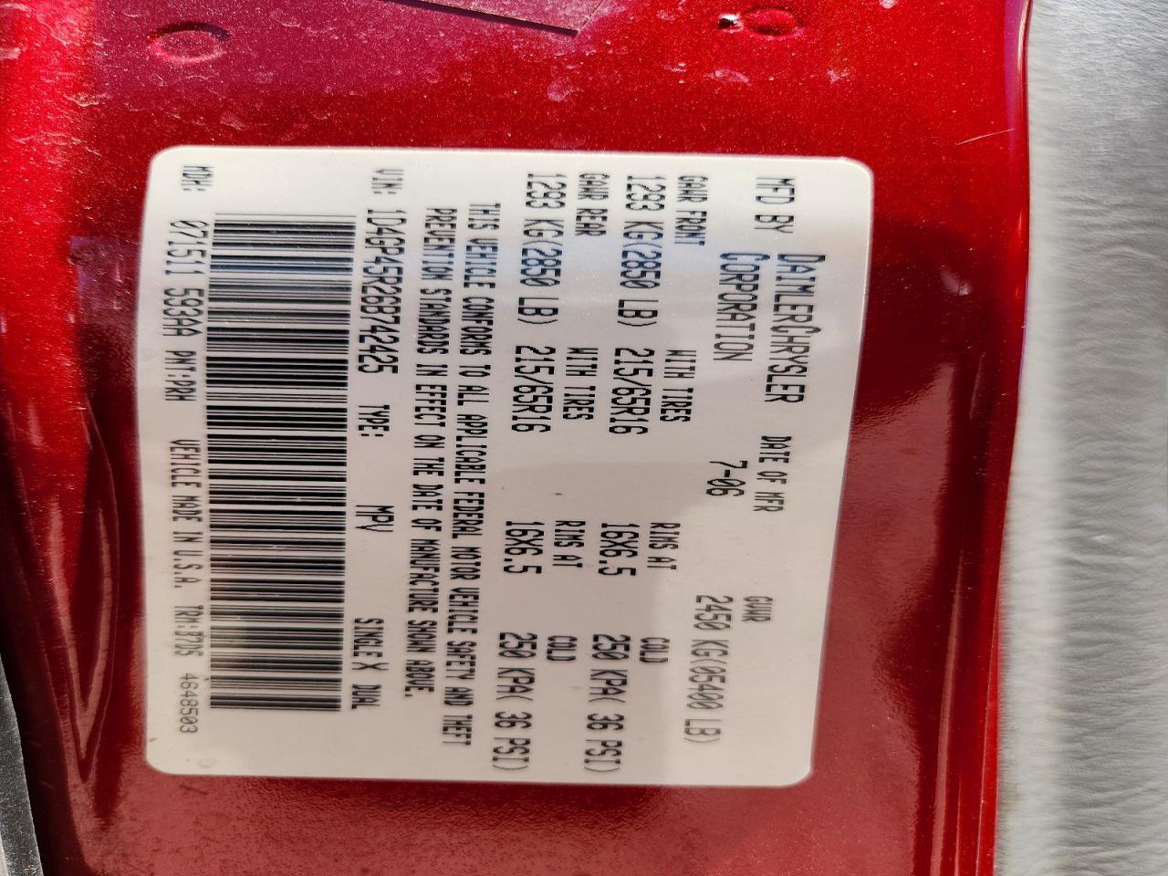 2006 Dodge Caravan Sxt Red vin: 1D4GP45R26B742425