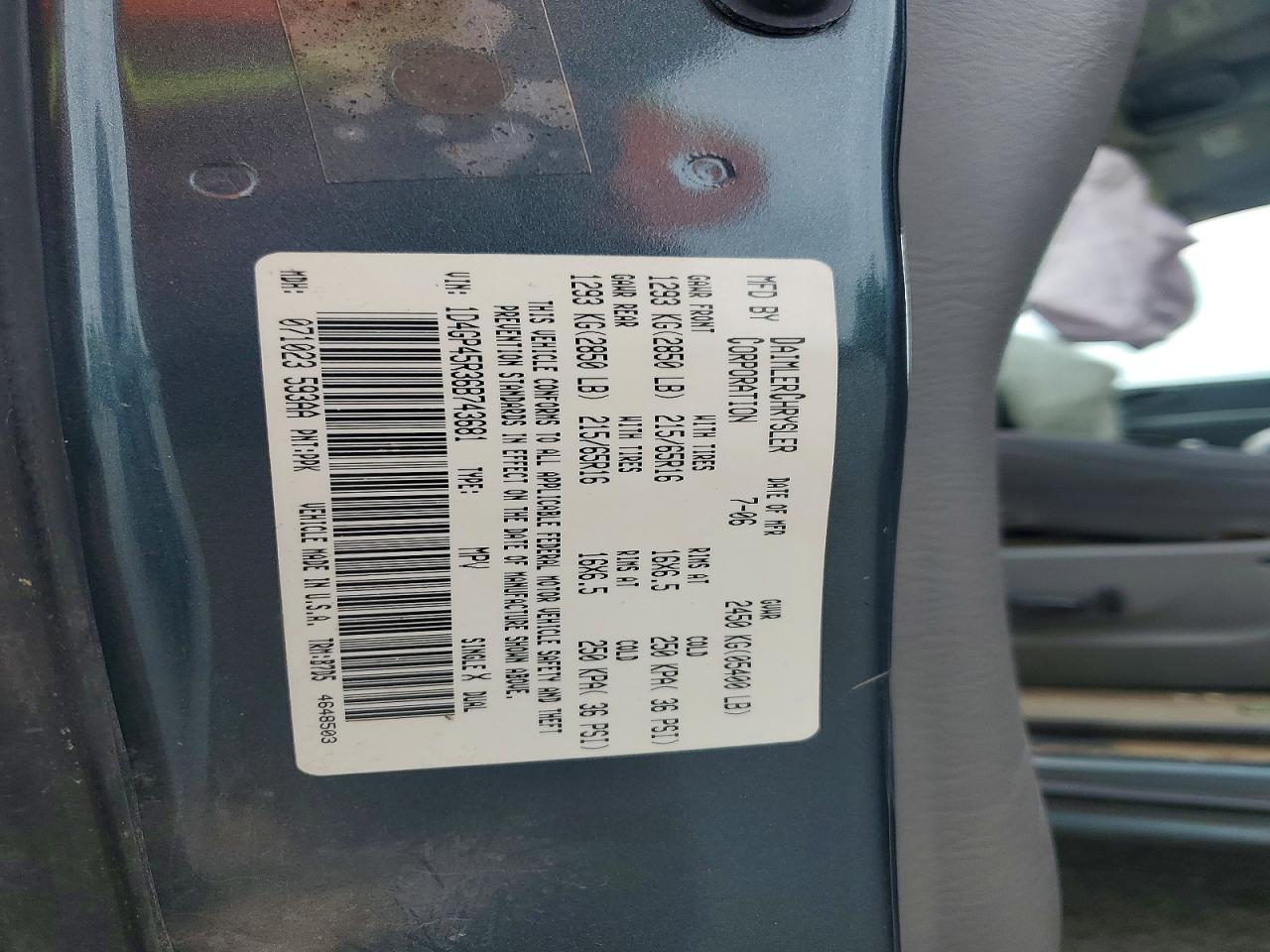 2006 Dodge Caravan Sxt Green vin: 1D4GP45R36B743681