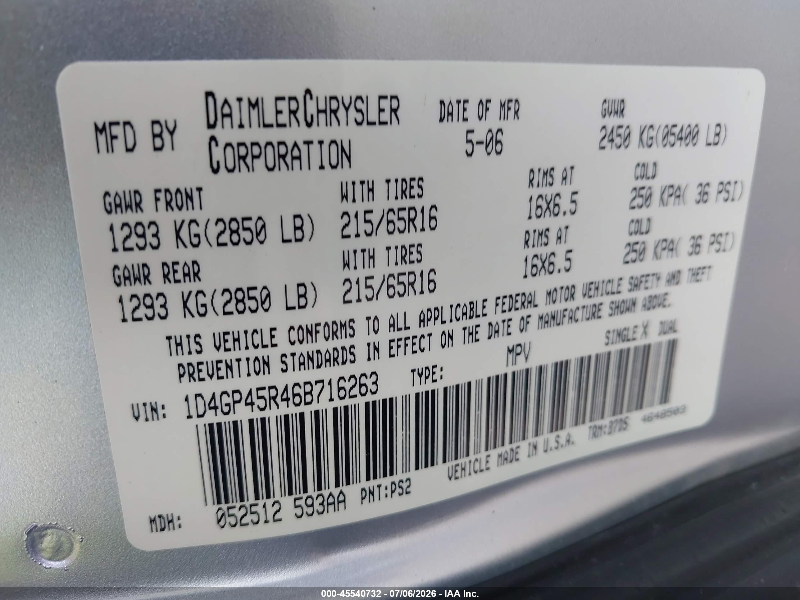 2006 Dodge Caravan Sxt Silver vin: 1D4GP45R46B716263