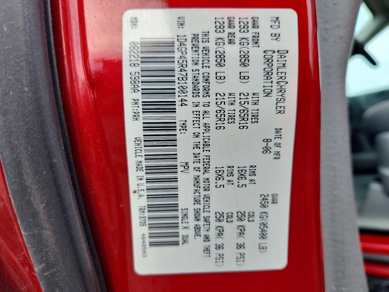 2007 Dodge Caravan Sxt Red vin: 1D4GP45R47B100144