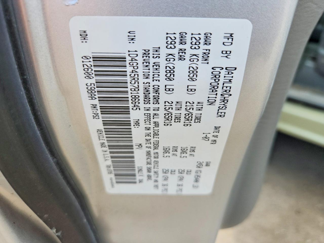2007 Dodge Caravan Sxt Silver vin: 1D4GP45R57B186645