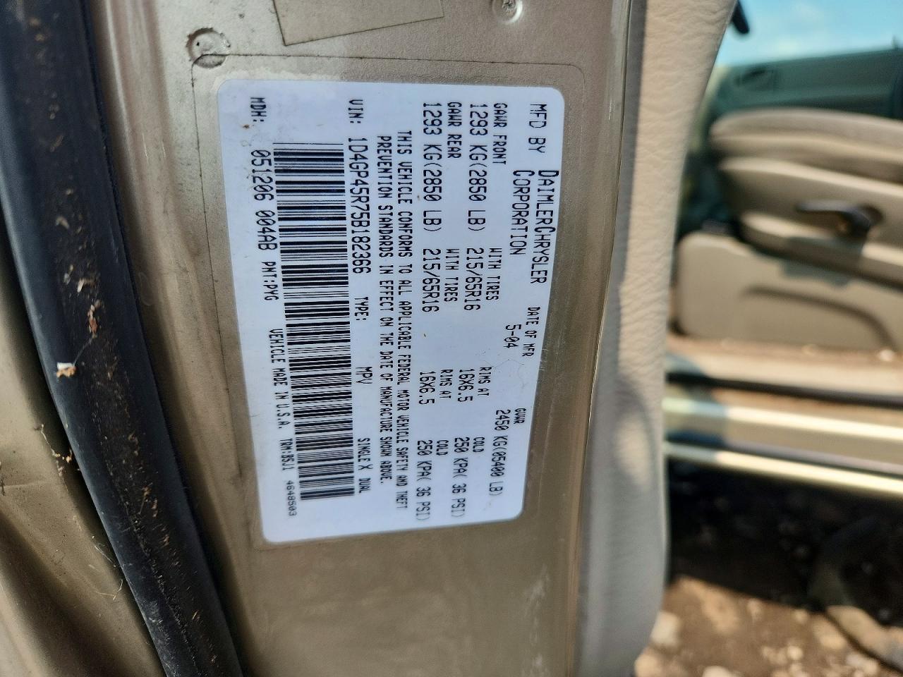 2005 Dodge Caravan Sxt Gold vin: 1D4GP45R75B182366