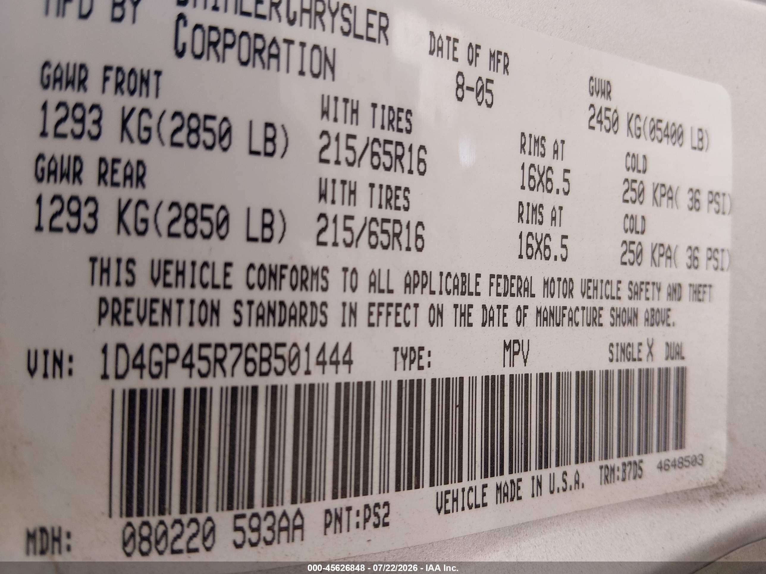 2006 Dodge Caravan Sxt Silver vin: 1D4GP45R76B501444