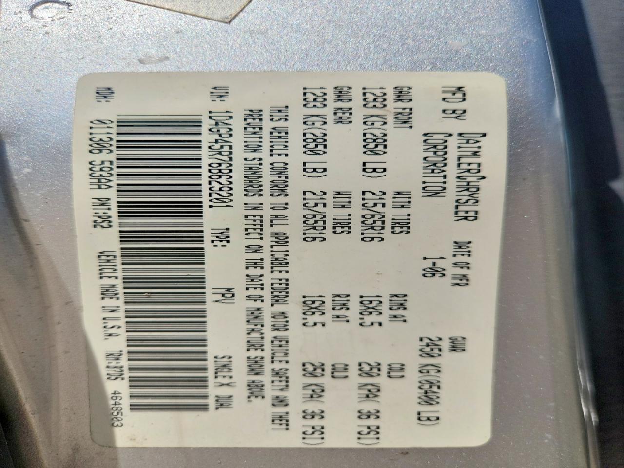 2006 Dodge Caravan Sxt Silver vin: 1D4GP45R76B629201