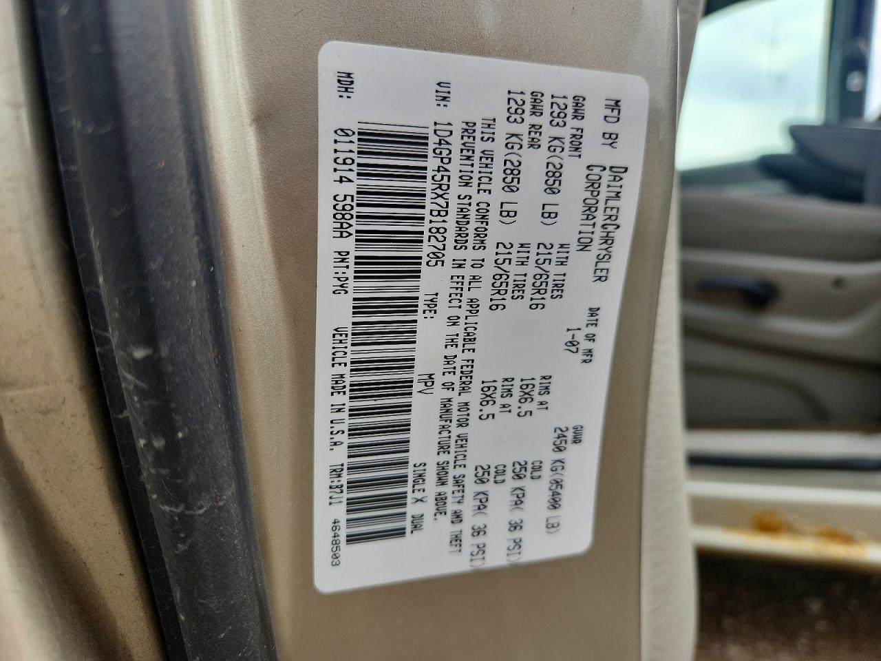 2007 Dodge Caravan Sxt Beige vin: 1D4GP45RX7B182705