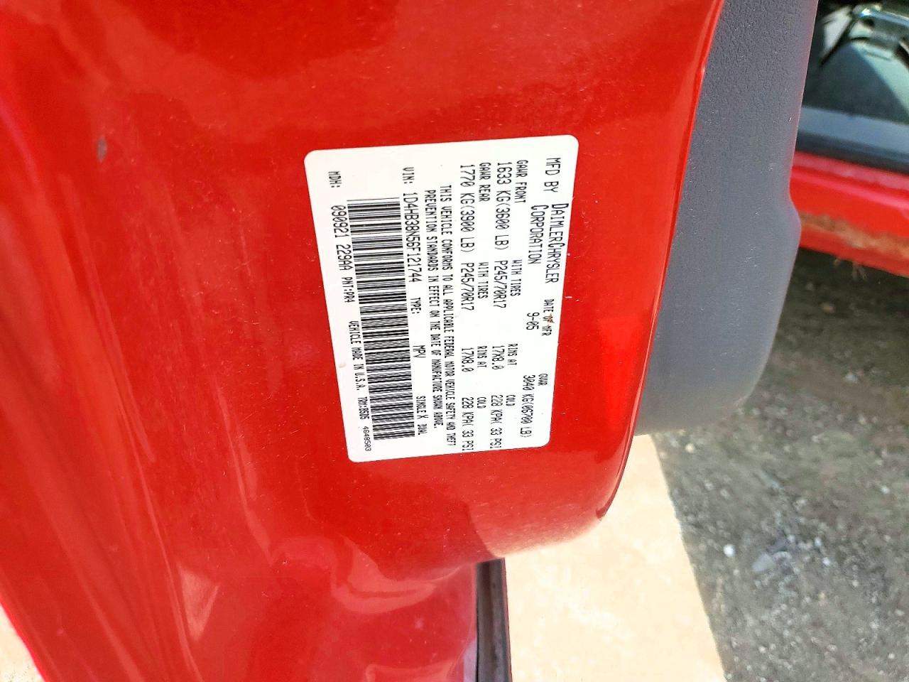2006 Dodge Durango Sxt Red vin: 1D4HB38N56F121744