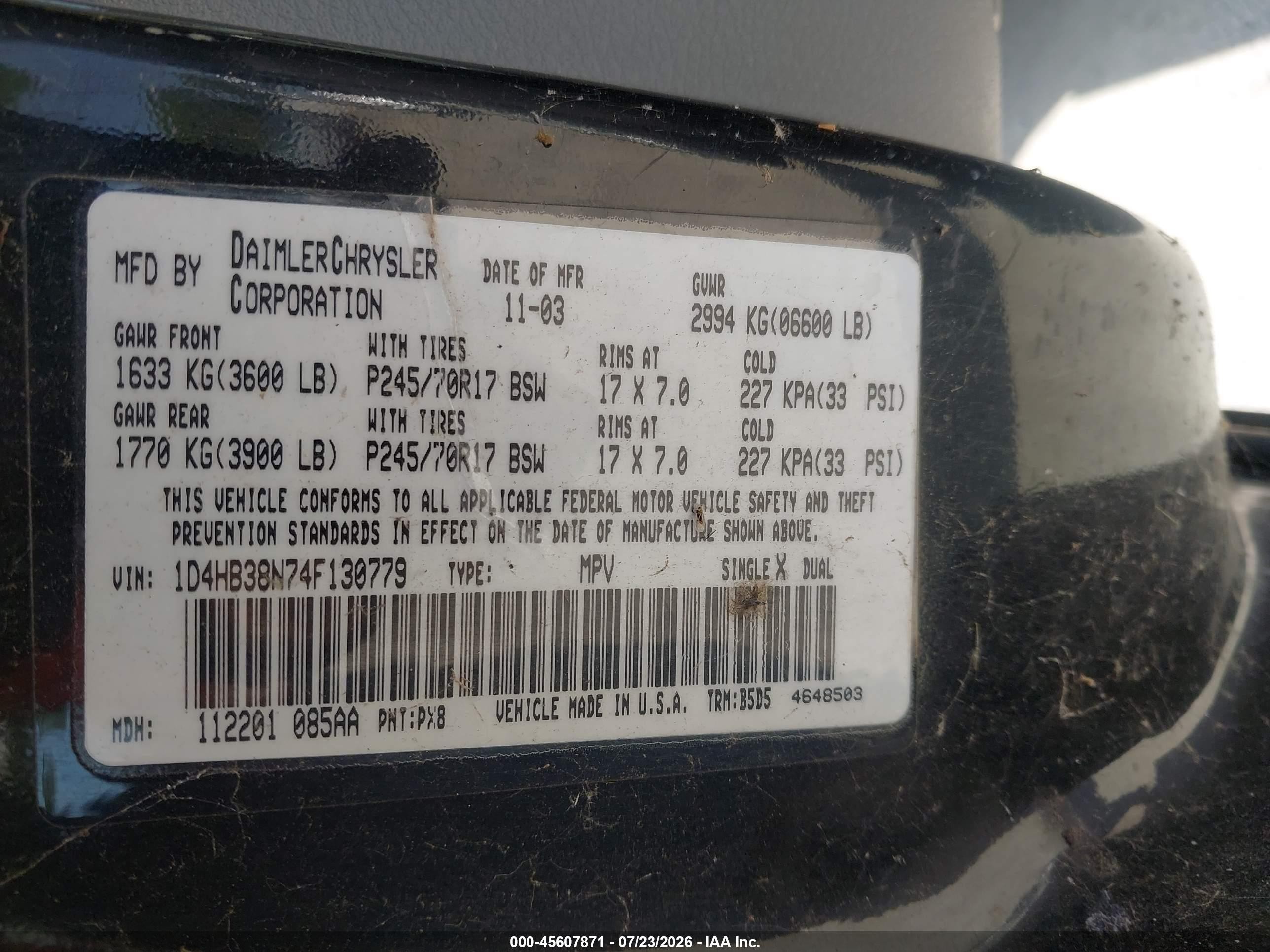 2004 Dodge Durango St Black vin: 1D4HB38N74F130779