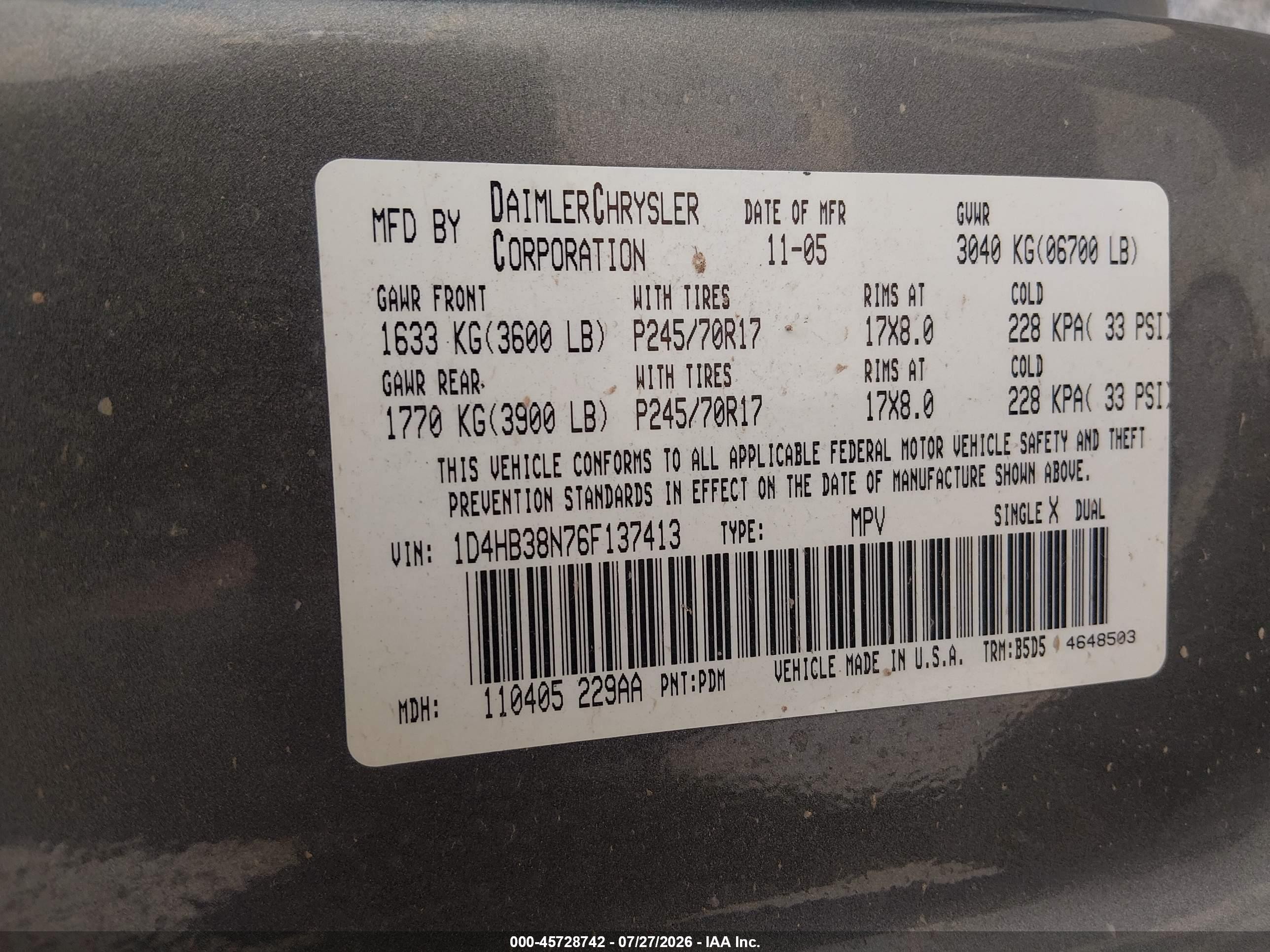 2006 Dodge Durango Sxt Gray vin: 1D4HB38N76F137413
