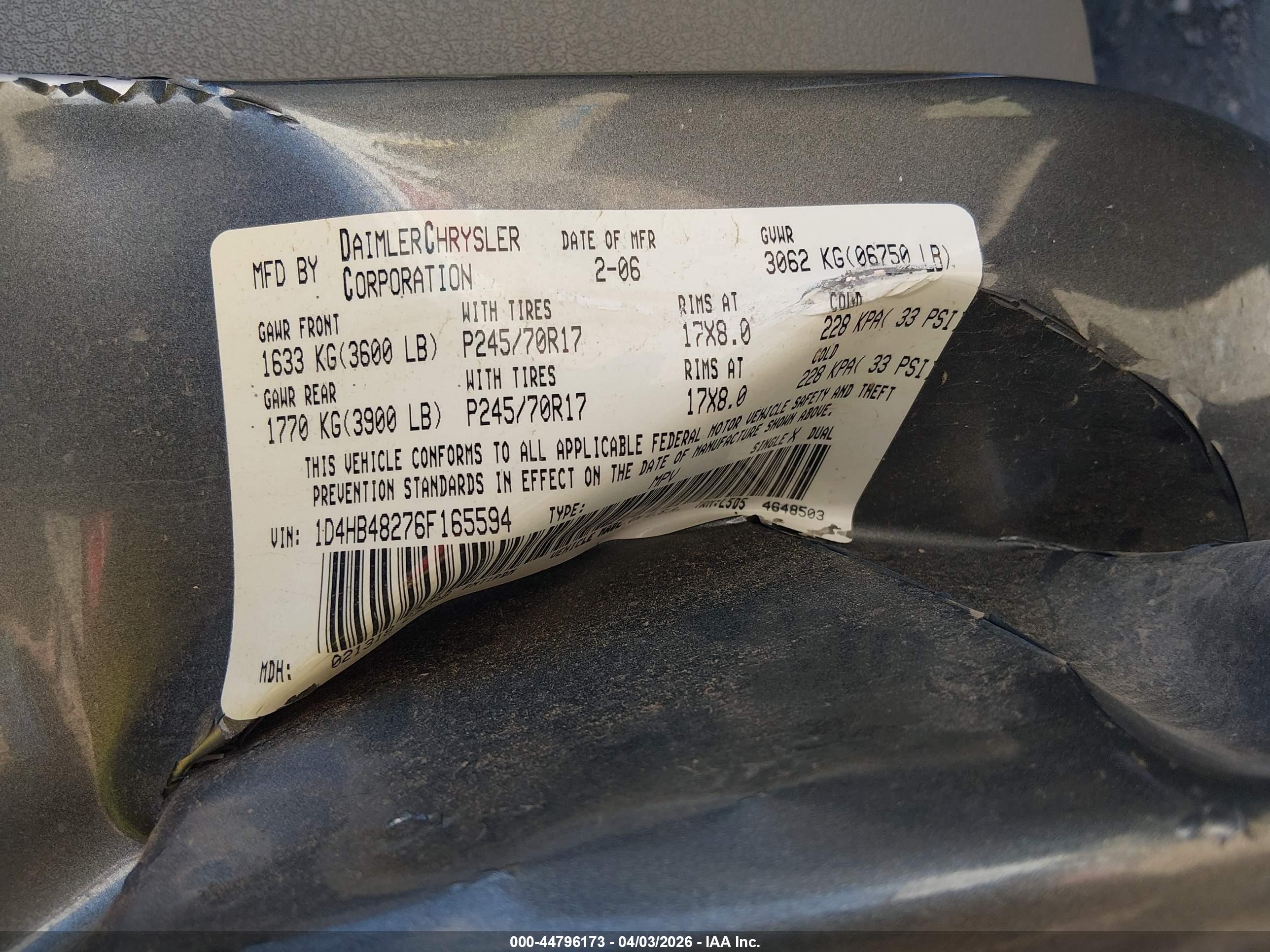2006 Dodge Durango Slt Gray vin: 1D4HB48276F165594