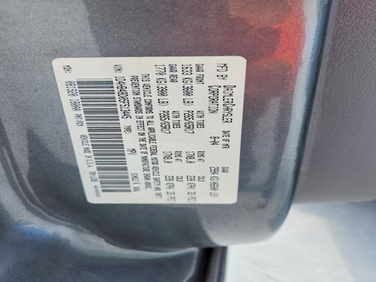 2005 Dodge Durango Slt Серый vin: 1D4HB48D05F513445