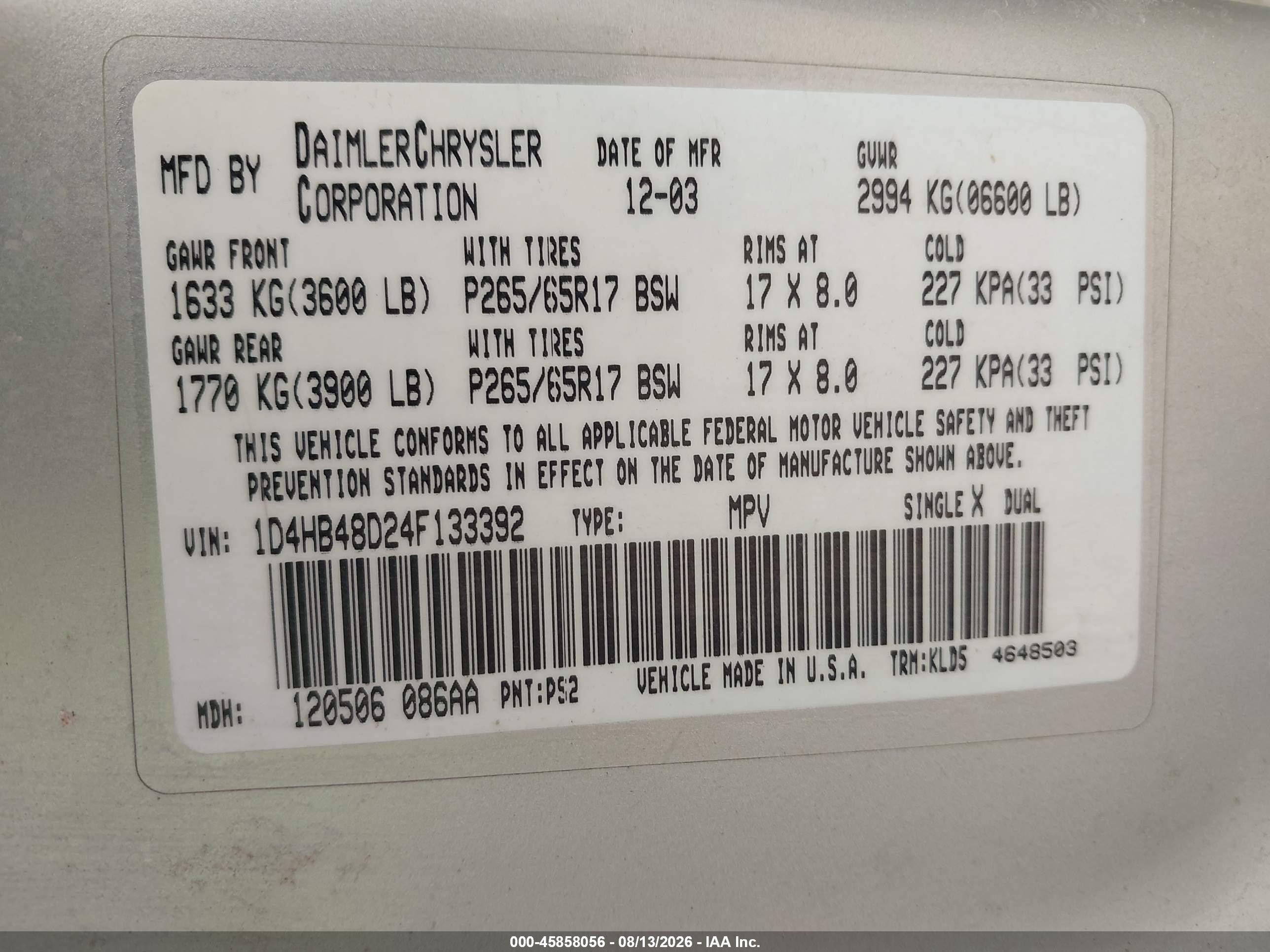 2004 Dodge Durango Slt Silver vin: 1D4HB48D24F133392