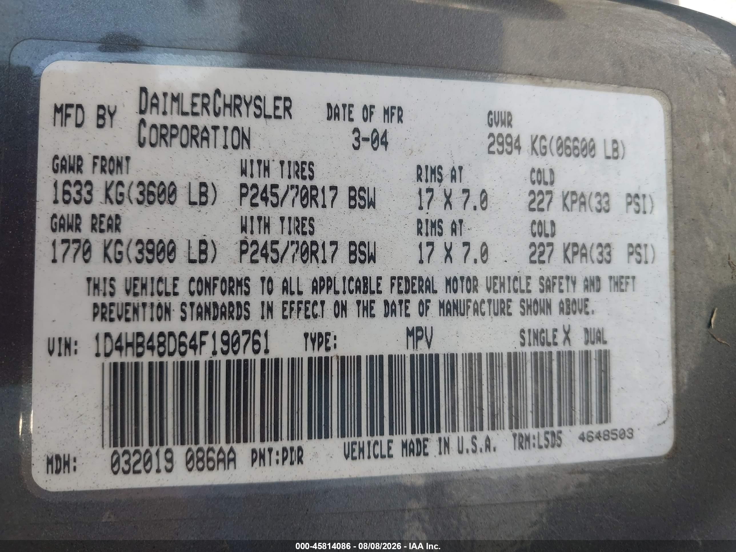 2004 Dodge Durango Slt Gray vin: 1D4HB48D64F190761
