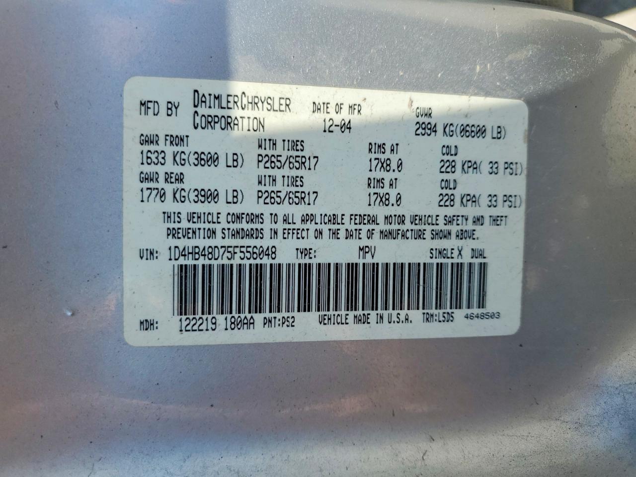 2005 Dodge Durango Slt Silver vin: 1D4HB48D75F556048