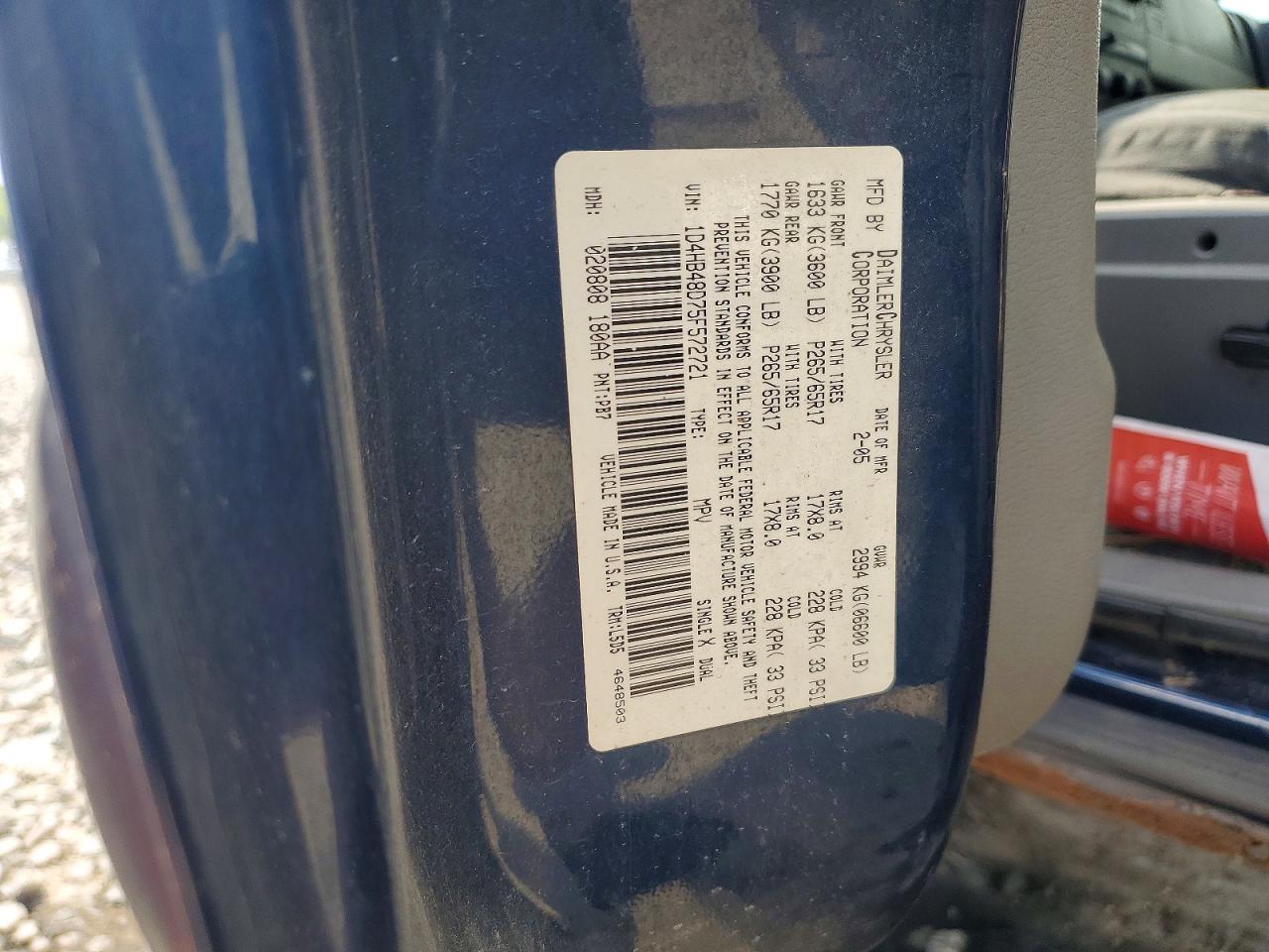 2005 Dodge Durango Slt Blue vin: 1D4HB48D75F572721