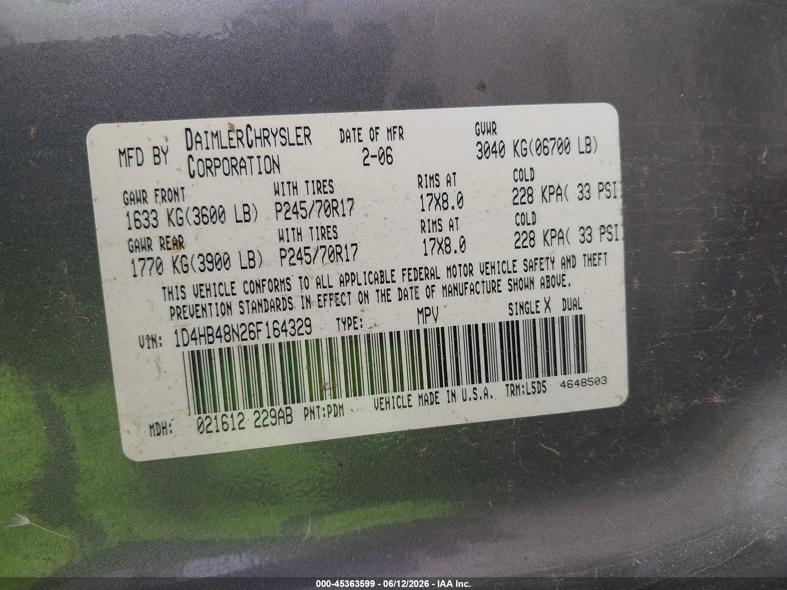 2006 Dodge Durango Slt Gray vin: 1D4HB48N26F164329