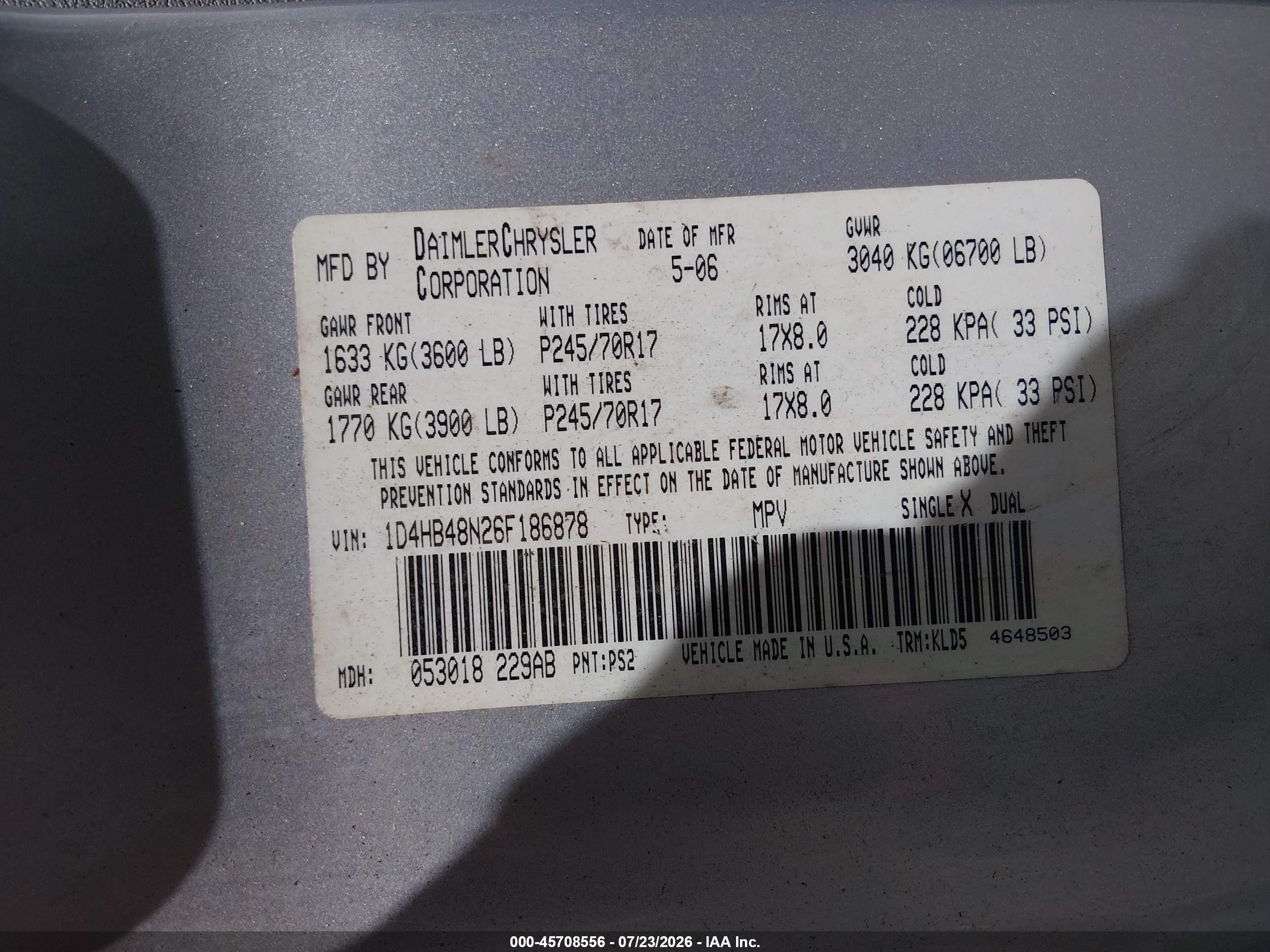 2006 Dodge Durango Slt Silver vin: 1D4HB48N26F186878