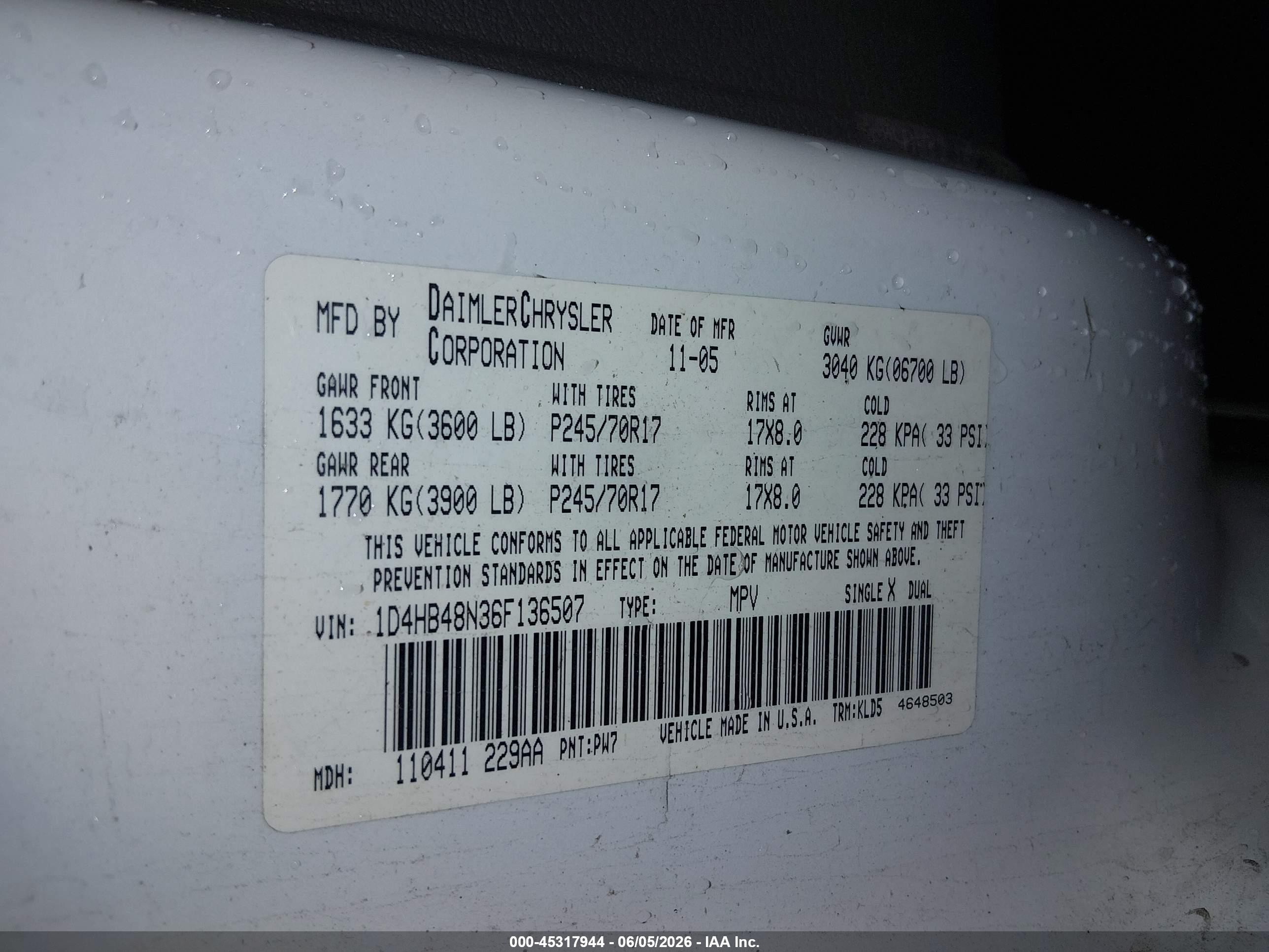 2006 Dodge Durango Slt White vin: 1D4HB48N36F136507
