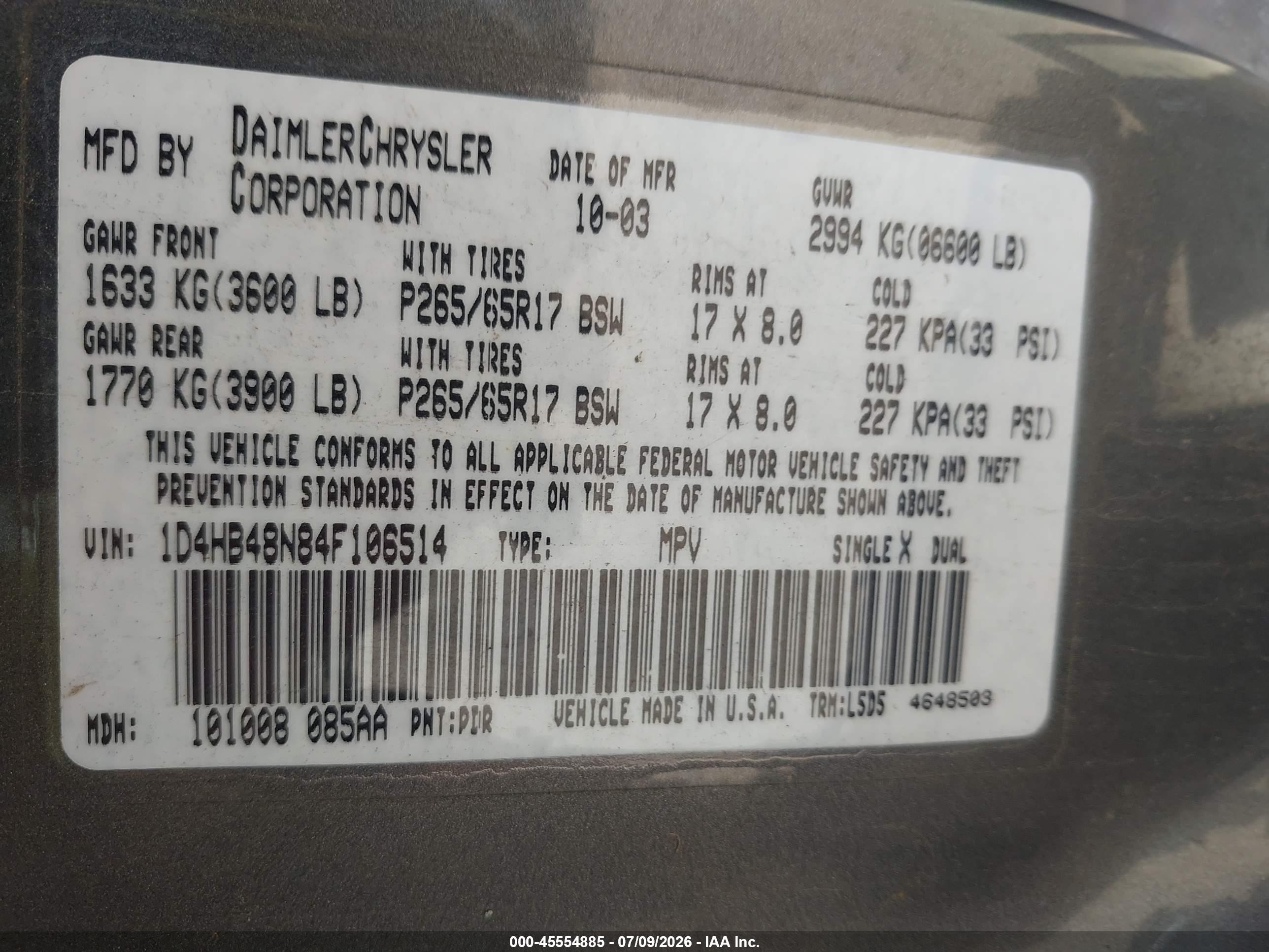 2004 Dodge Durango Slt Gray vin: 1D4HB48N84F106514