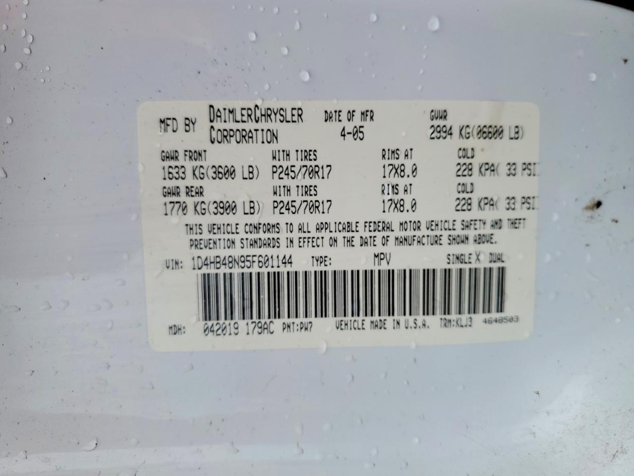 2005 Dodge Durango Белый vin: 1D4HB48N95F601144