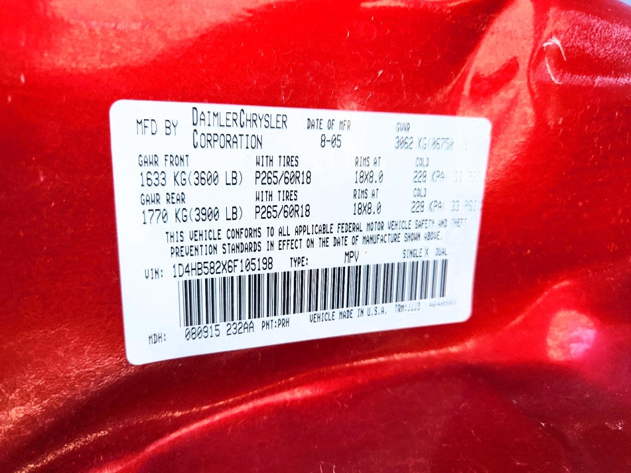 2006 Dodge Durango Limited Red vin: 1D4HB582X6F105198