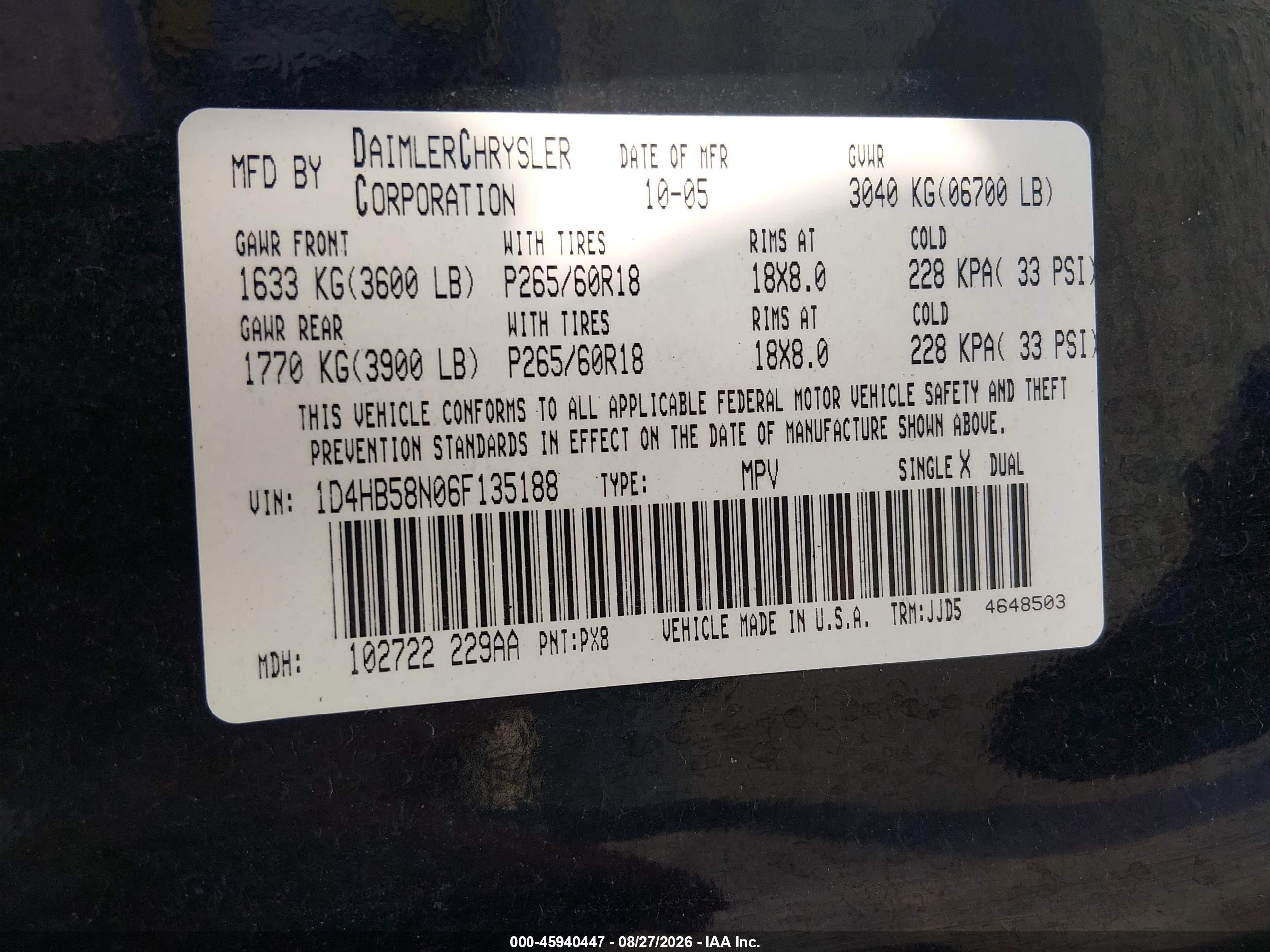 2006 Dodge Durango Limited Black vin: 1D4HB58N06F135188