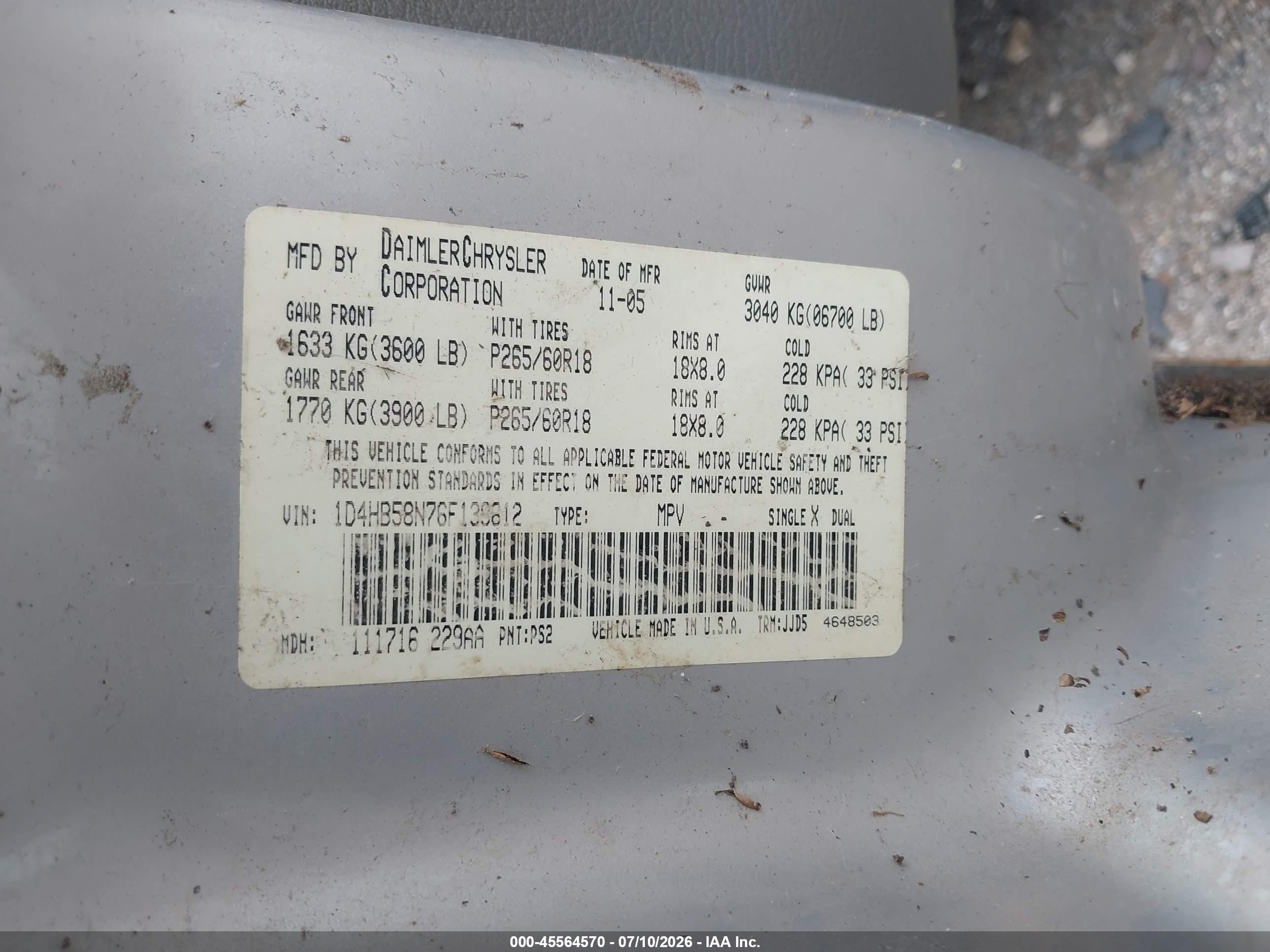 2006 Dodge Durango Limited Серебряный vin: 1D4HB58N76F139612