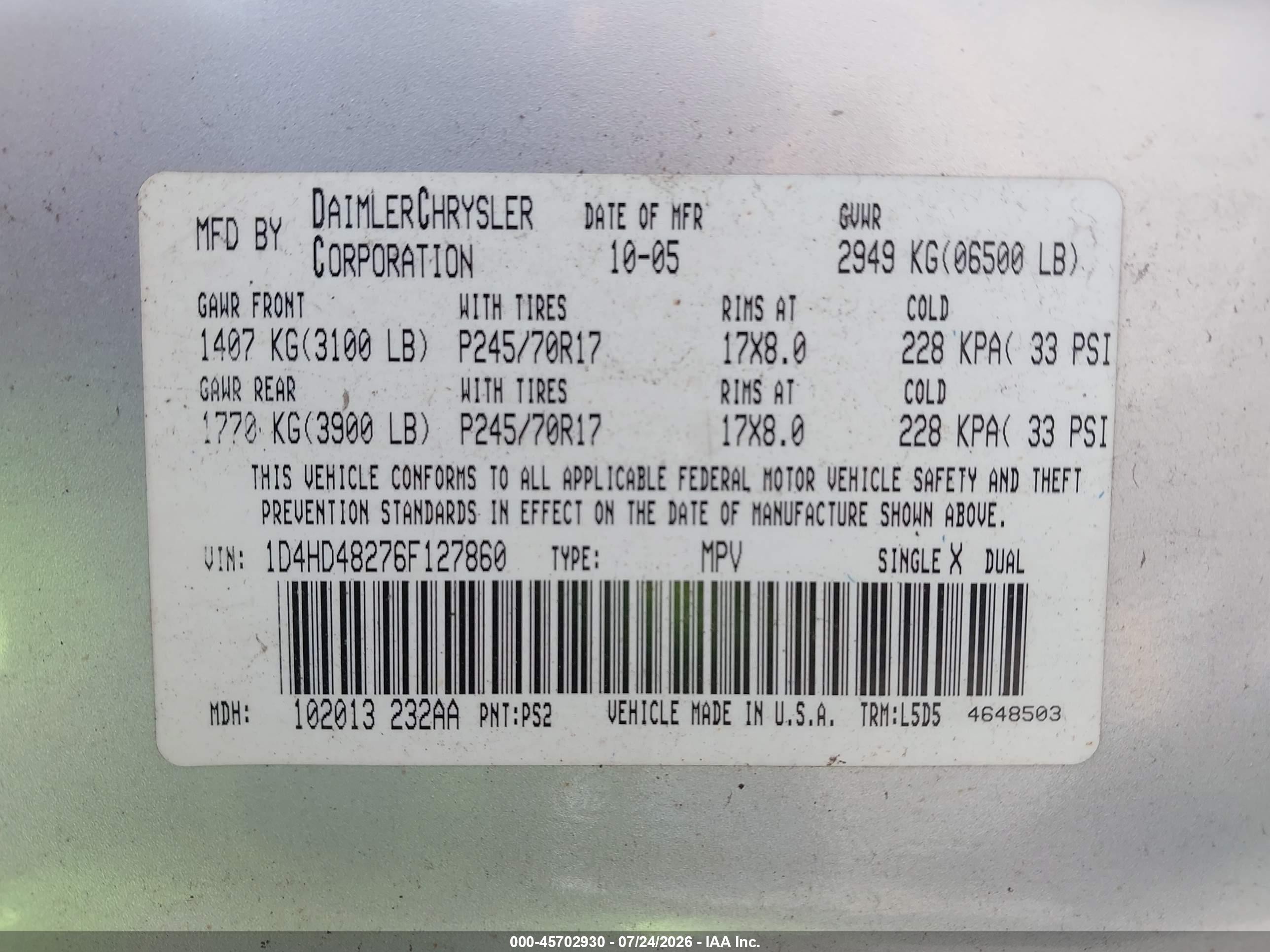 2006 Dodge Durango Slt Silver vin: 1D4HD48276F127860