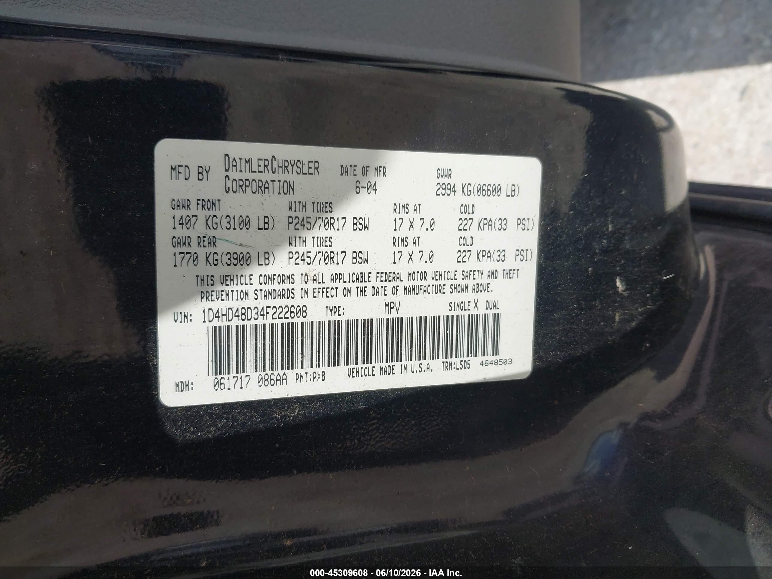 2004 Dodge Durango Slt Black vin: 1D4HD48D34F222608