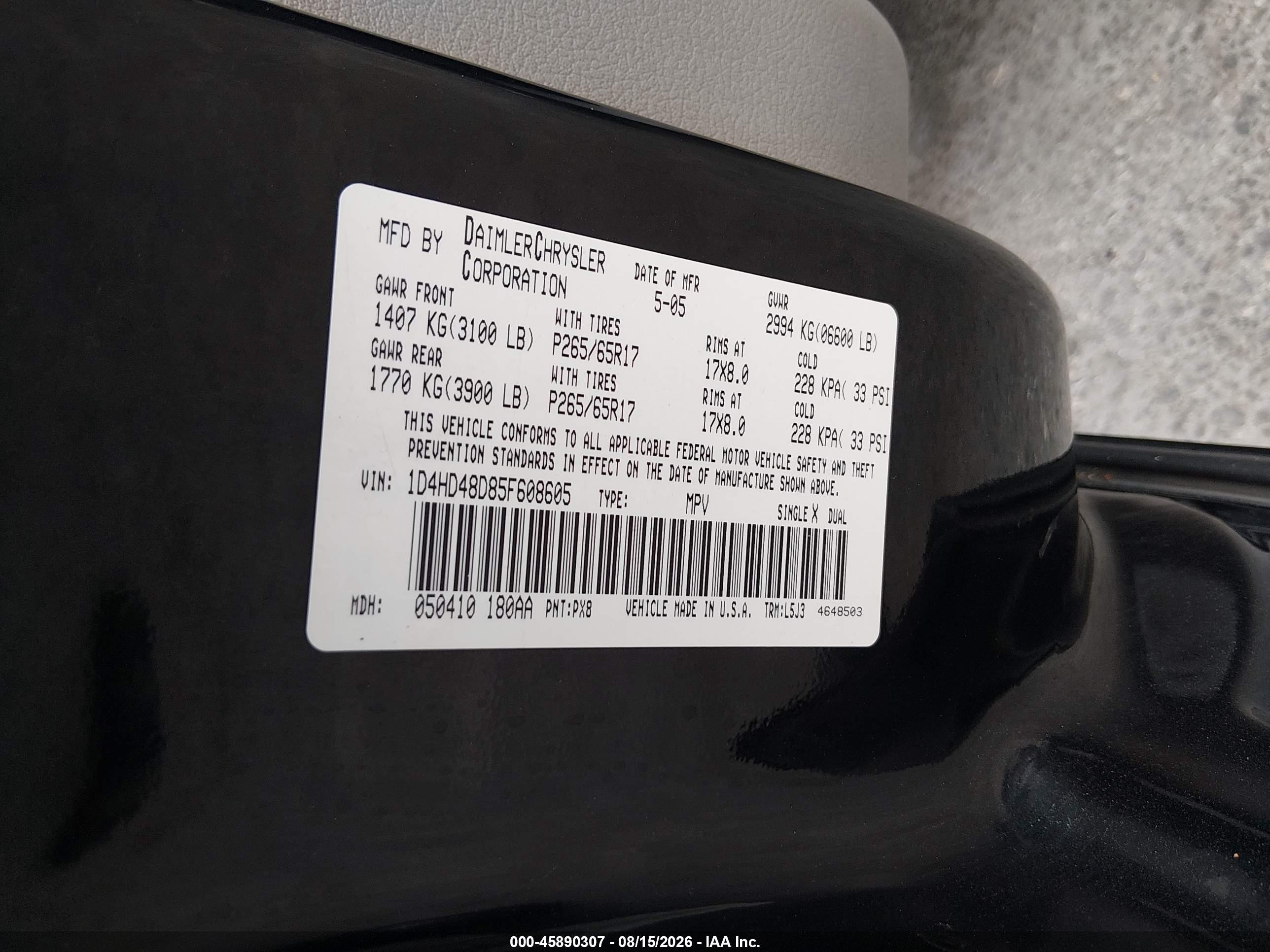 2005 Dodge Durango Slt Black vin: 1D4HD48D85F608605
