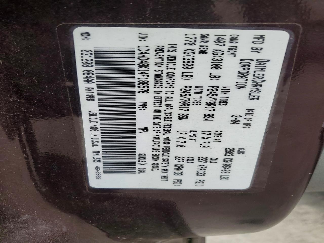 2004 Dodge Durango Slt Burgundy vin: 1D4HD48K14F186576