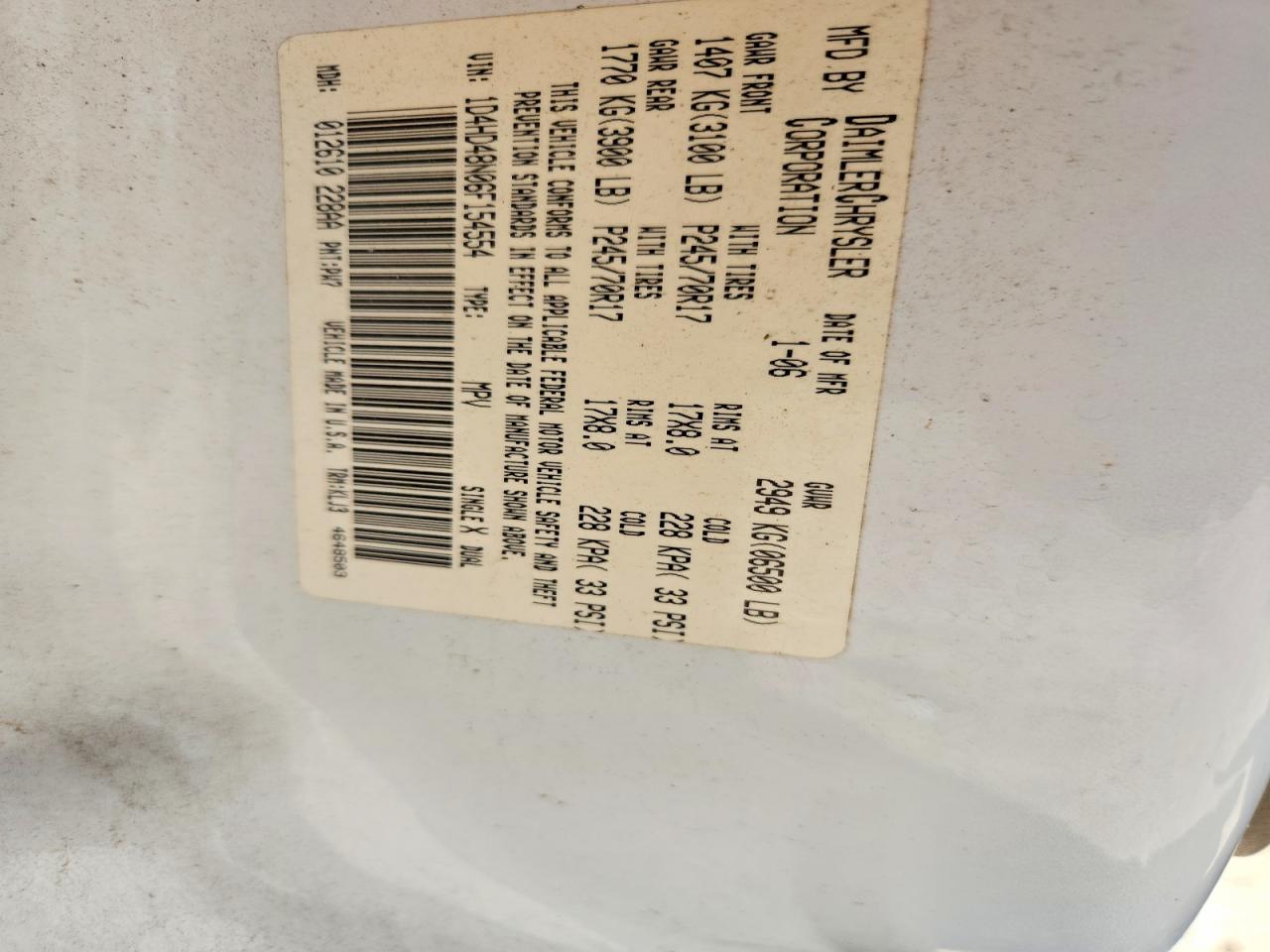 2006 Dodge Durango Slt White vin: 1D4HD48N06F154554
