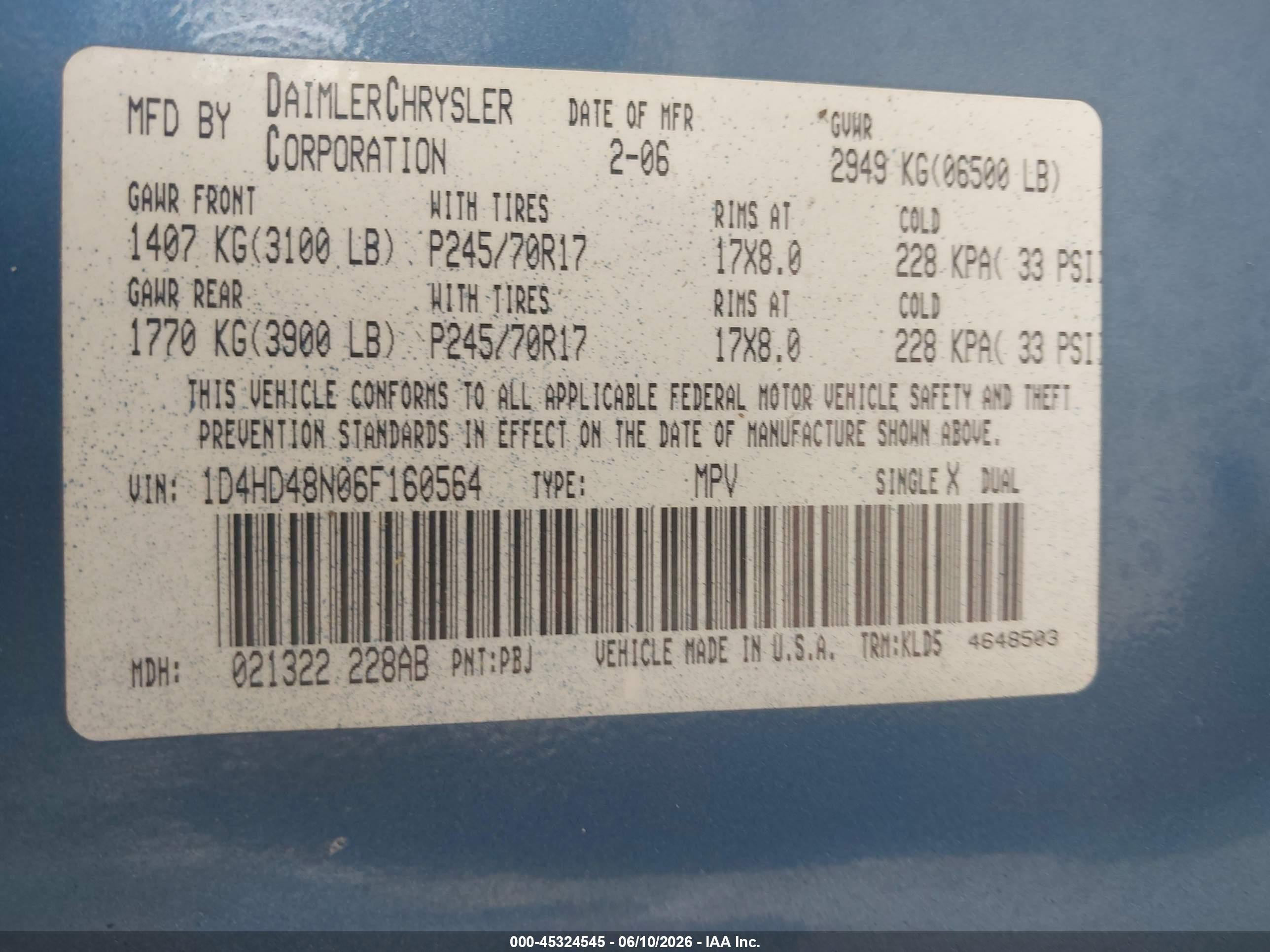 2006 Dodge Durango Slt Blue vin: 1D4HD48N06F160564