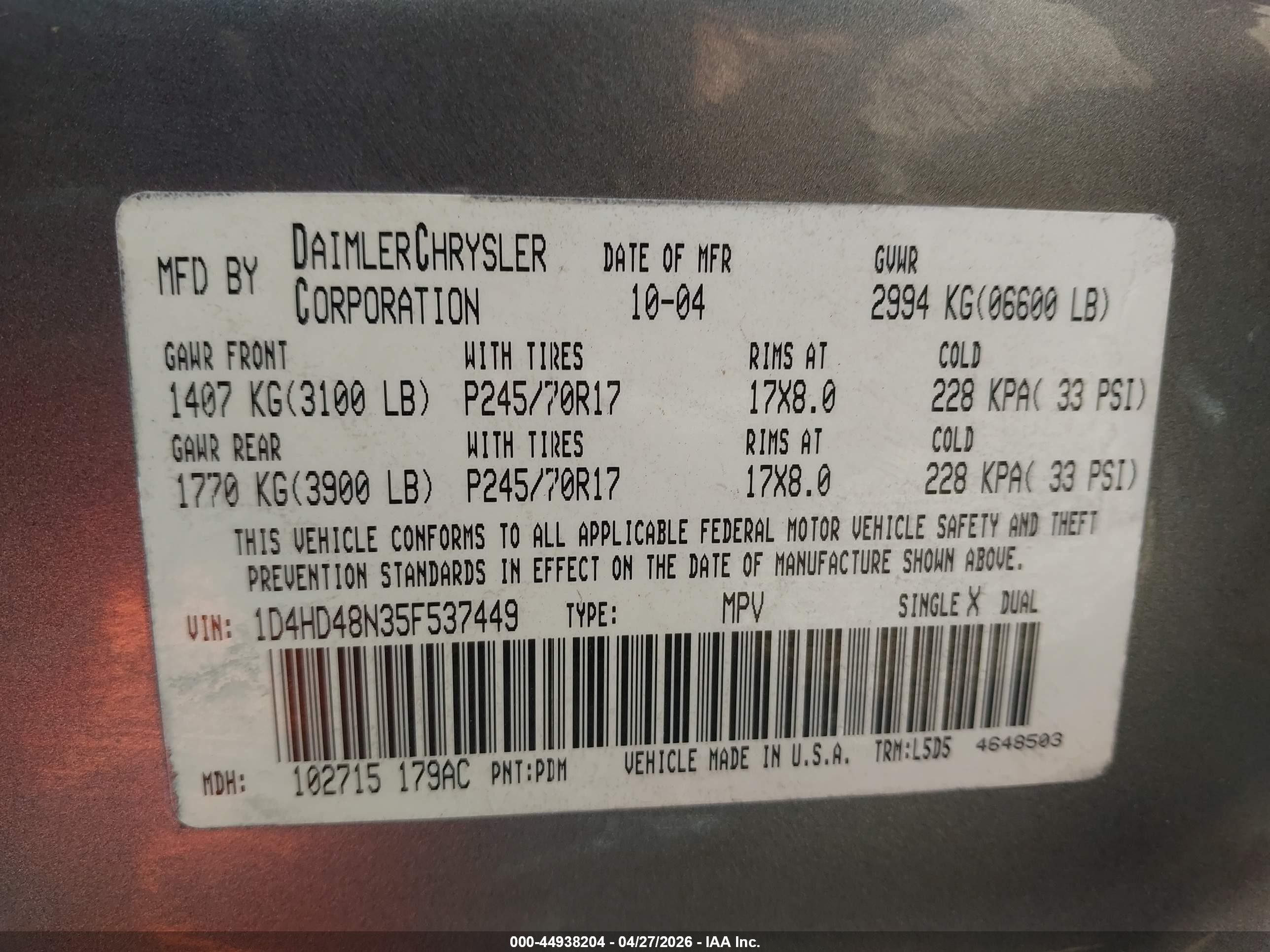 2005 Dodge Durango Slt Gray vin: 1D4HD48N35F537449