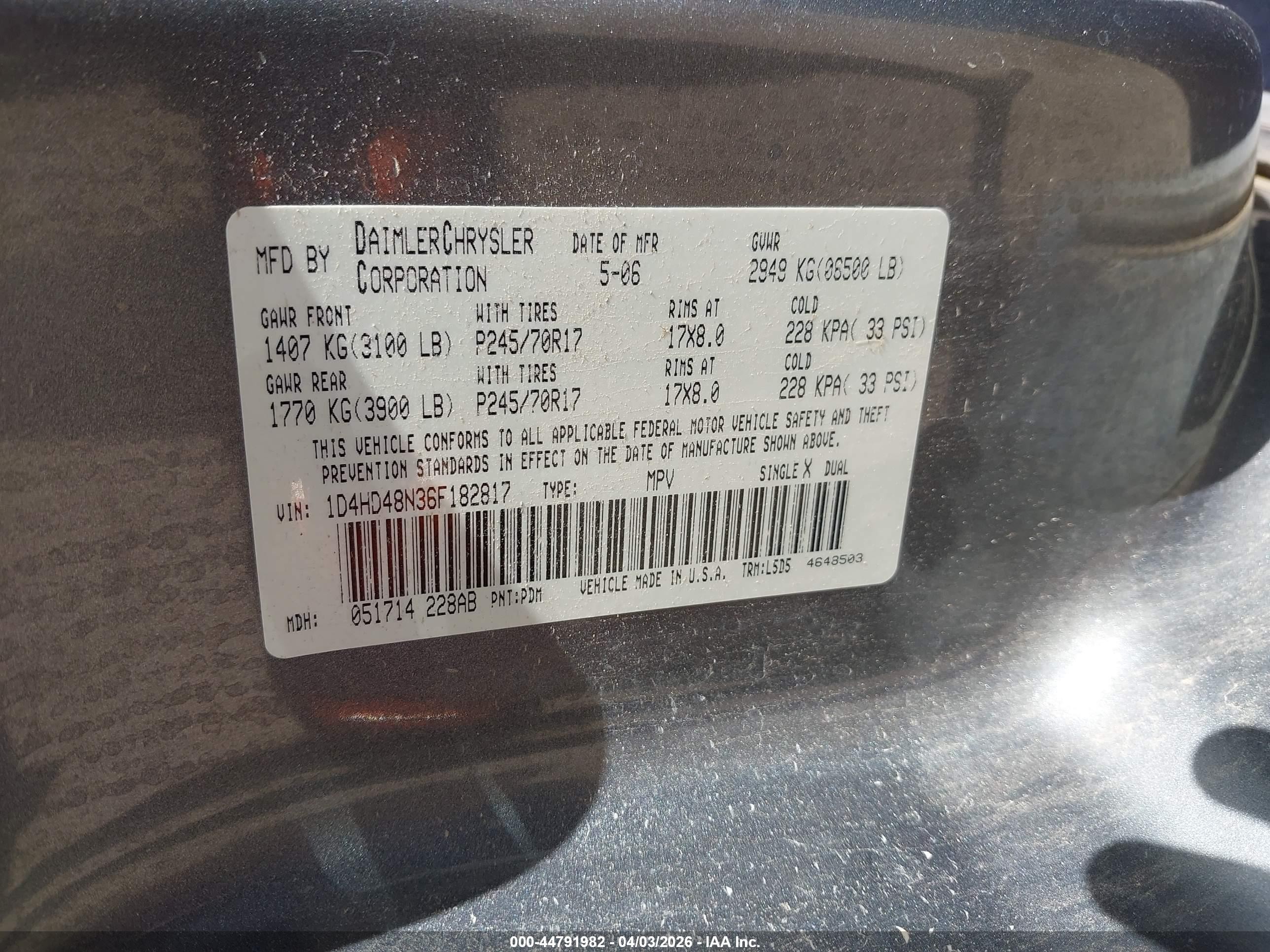 2006 Dodge Durango Slt Серый vin: 1D4HD48N36F182817