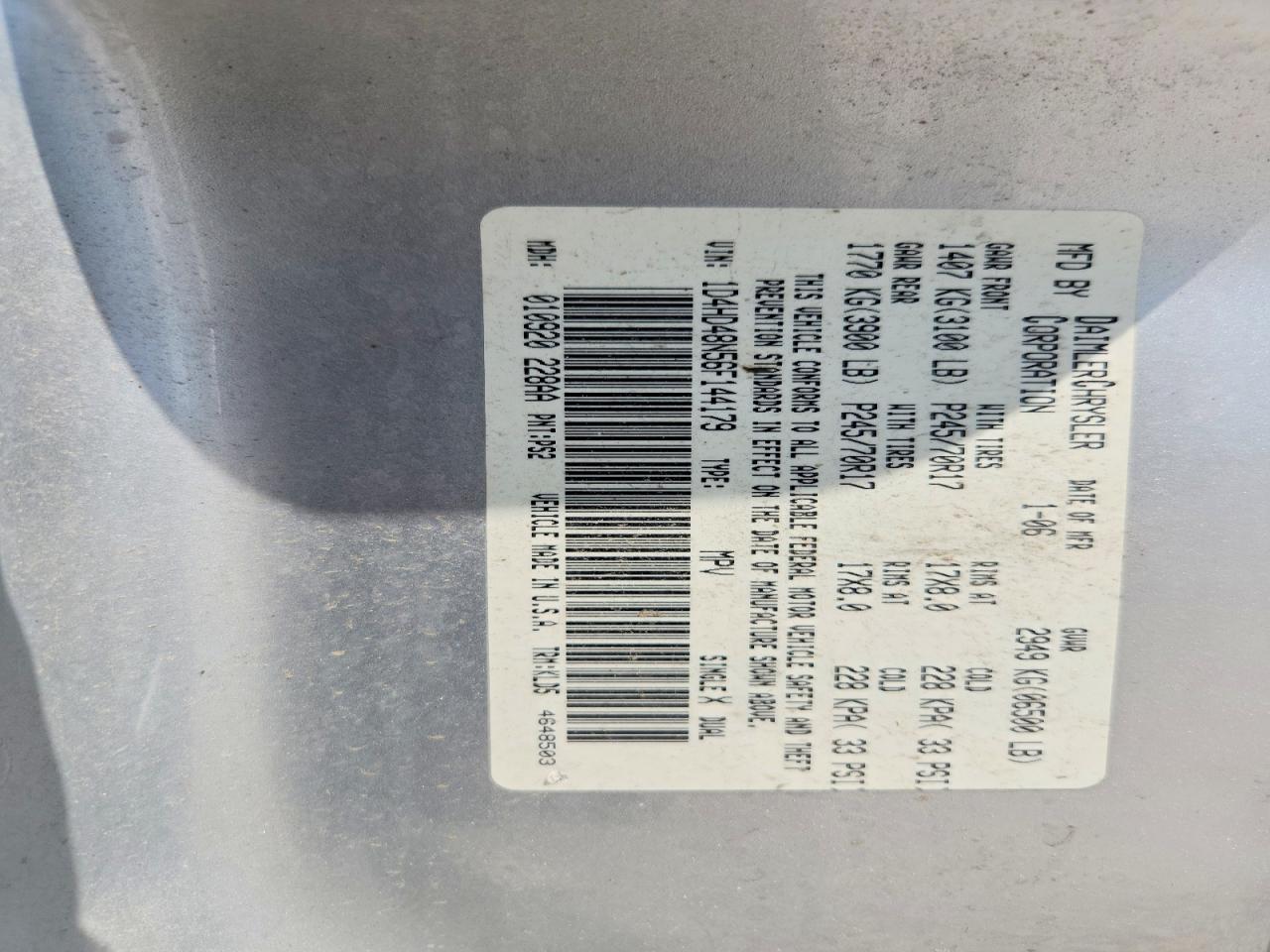 2006 Dodge Durango Slt Silver vin: 1D4HD48N56F144179
