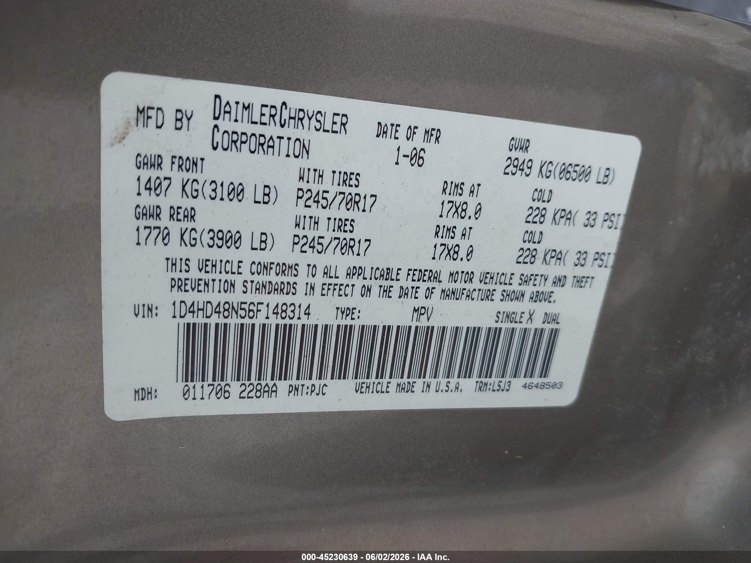 2006 Dodge Durango Slt Champagne vin: 1D4HD48N56F148314