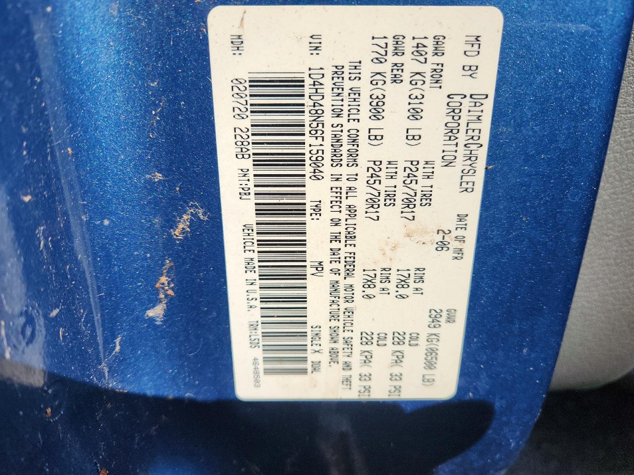 2006 Dodge Durango Slt Blue vin: 1D4HD48N56F159040