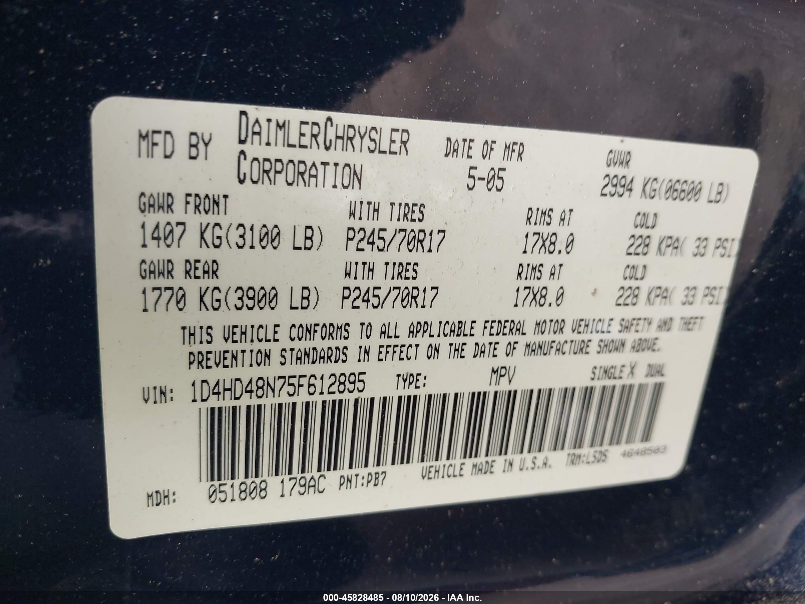 2005 Dodge Durango Slt Blue vin: 1D4HD48N75F612895