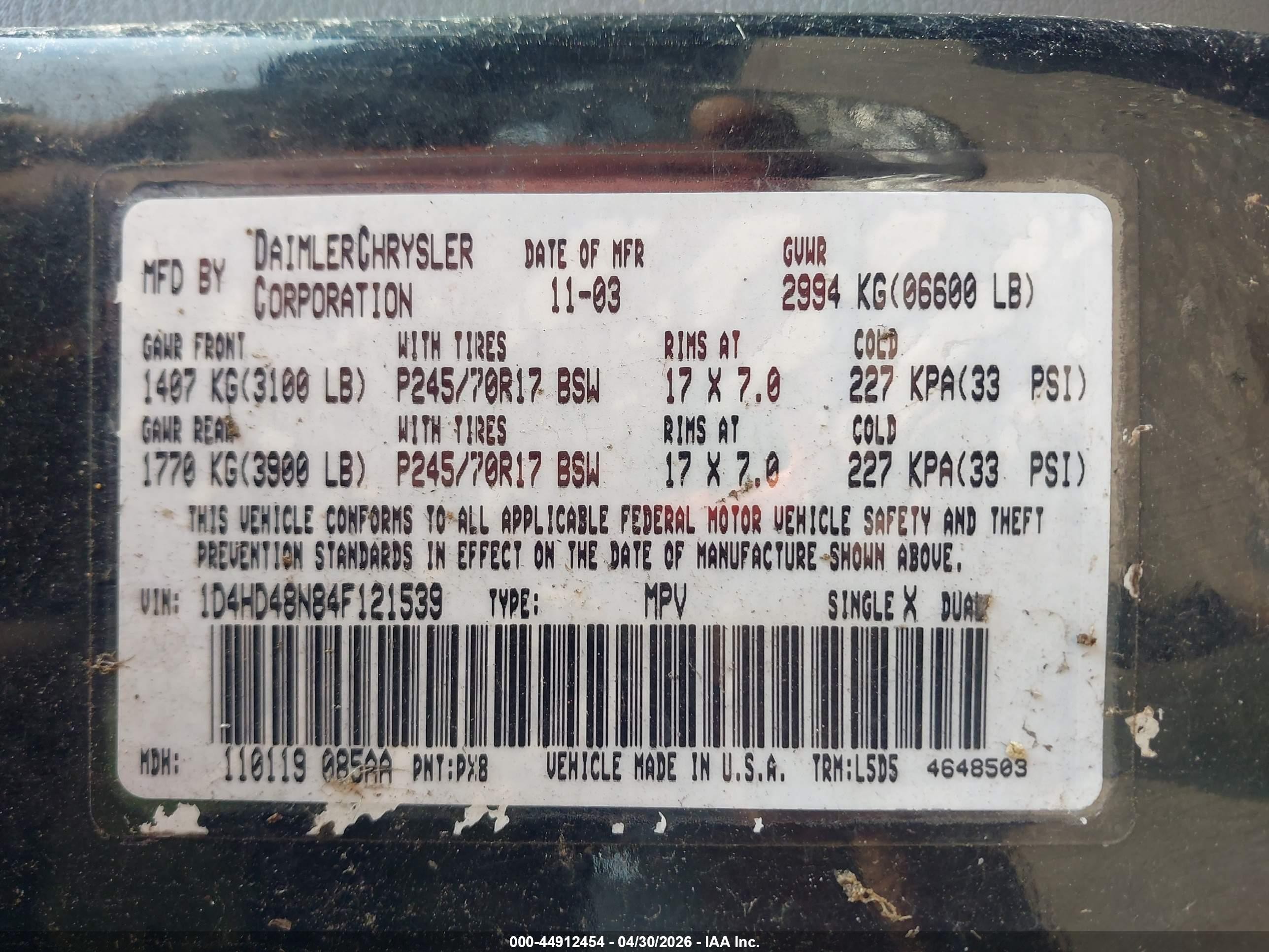 2004 Dodge Durango Slt Black vin: 1D4HD48N84F121539
