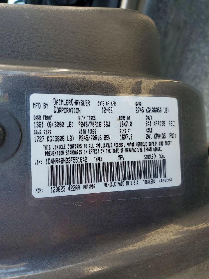 2003 Dodge Durango Slt Charcoal vin: 1D4HR48N33F551642